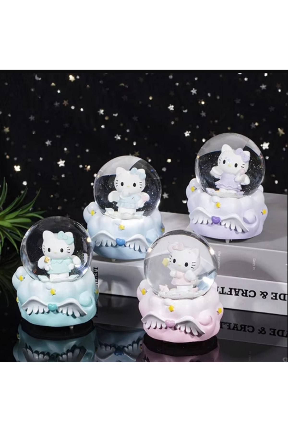 گوی برفی ست 4 تایی گلوله زیبای هلو کیتی پوکاکو مینی کریستالی درخشان SANRIO SNOW GLOBE برای کودکان از ترکیه hediyeconcepti