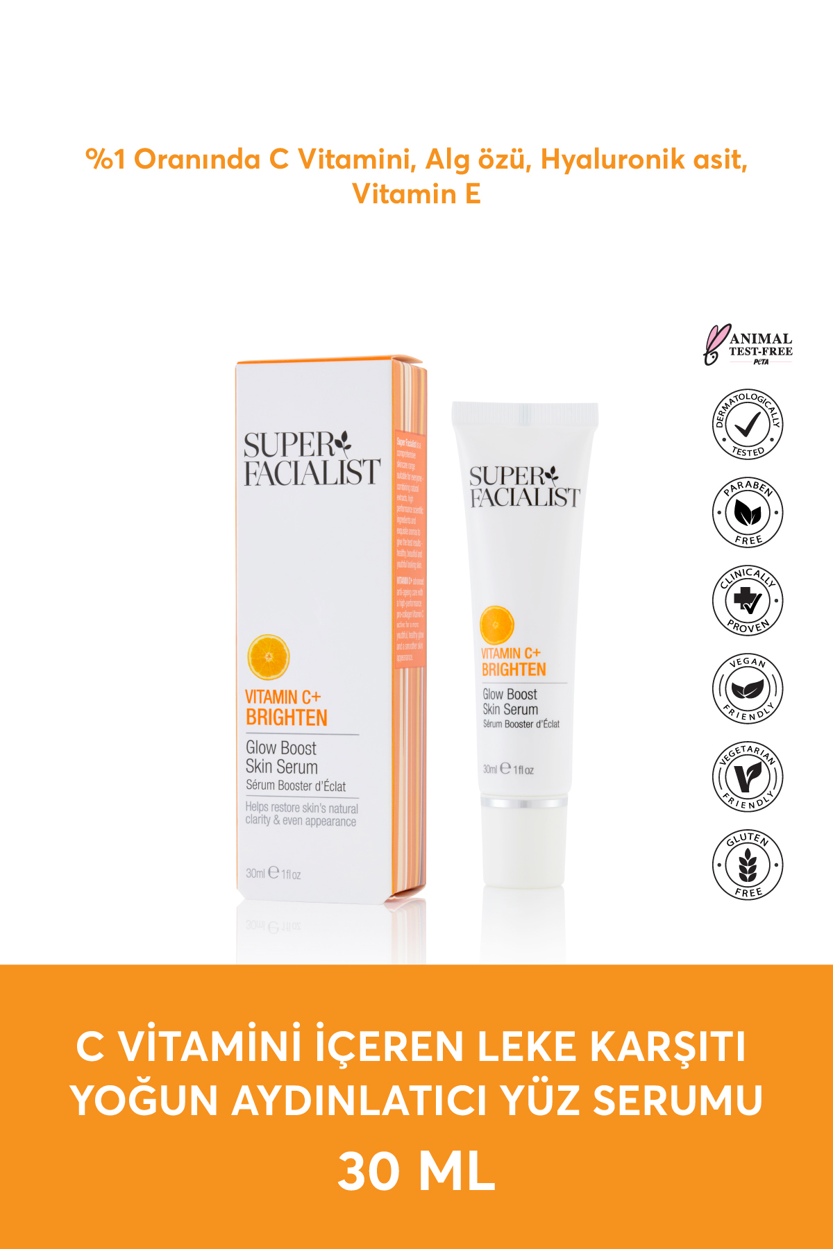 سرم پوست روشن کننده شدید صورت ضد لک با ویتامین C 30 میلی لیتری SUPER FACIALIST اورجینال Super Facıalıst
