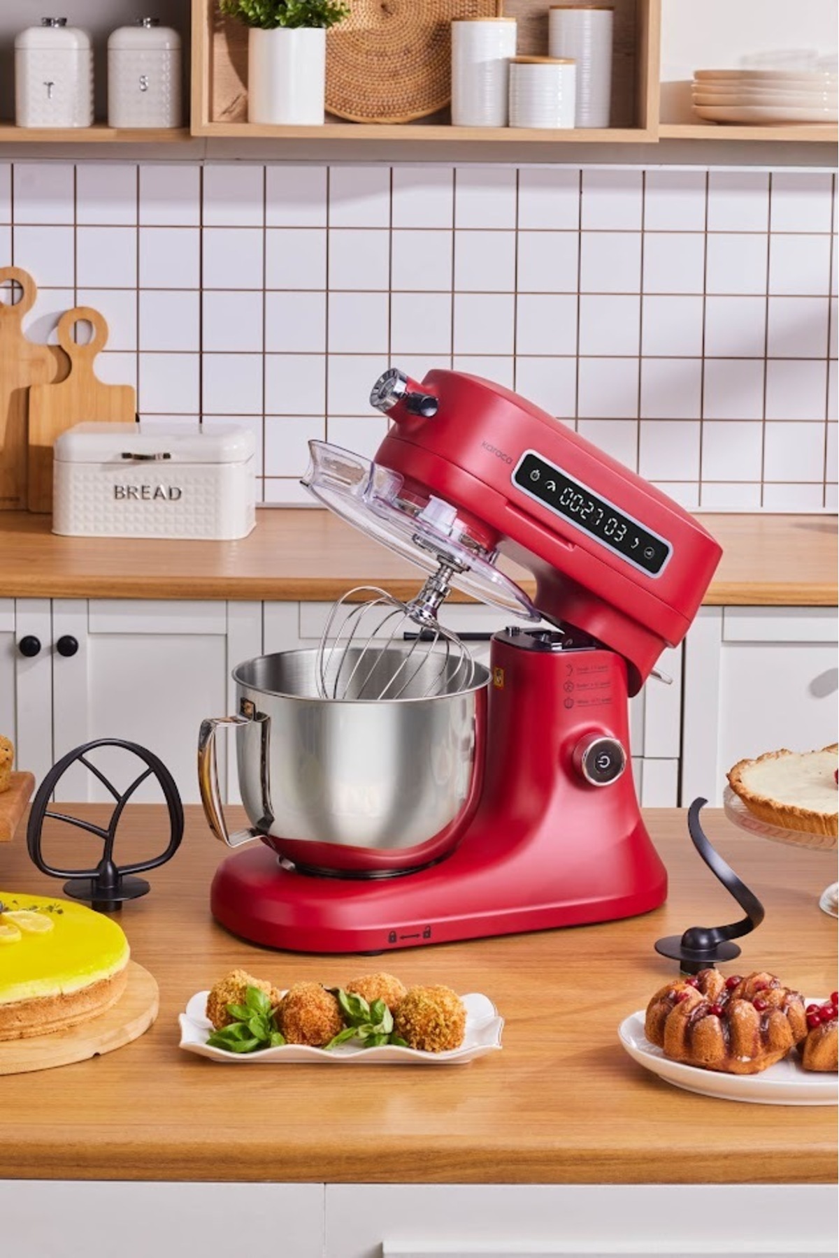 میکسر و ست PRO ARTISAN DIGITAL SCREEN CAST KITCHEN CHEF 1600W RED 5 LT. اورجینال Karaca