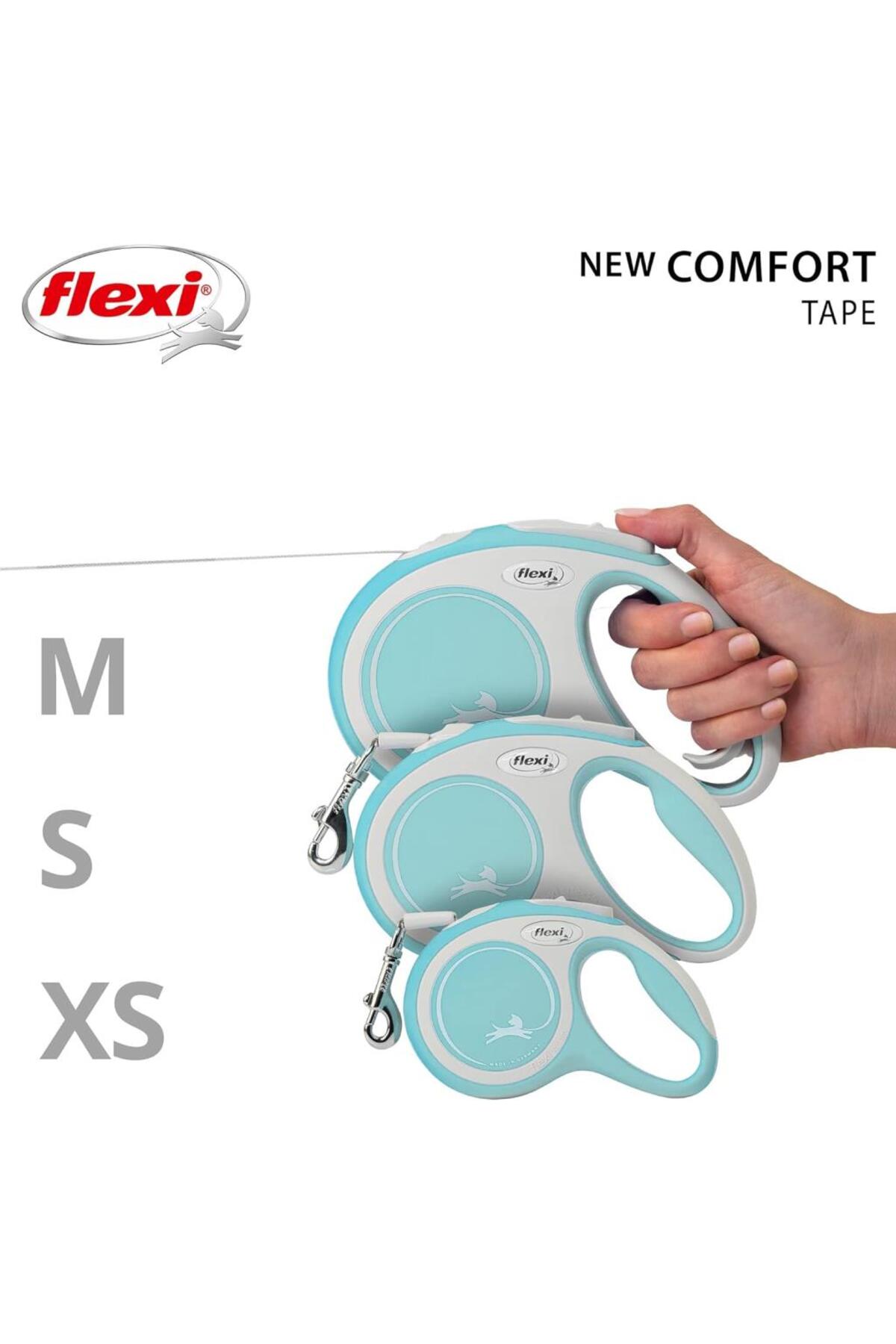 قلاده اتوماتیک پیاده‌روی سگ و گربه فلکسی Flexi New Comfort، آبی روشن، سایز XS