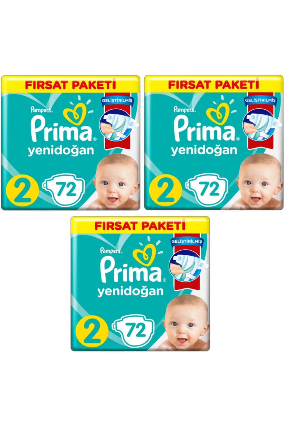 پوشک بچه 2 عدد سایز مینی 4 8 کیلویی 72 لیتری 3 بسته 216 عددی اورجینال Prima