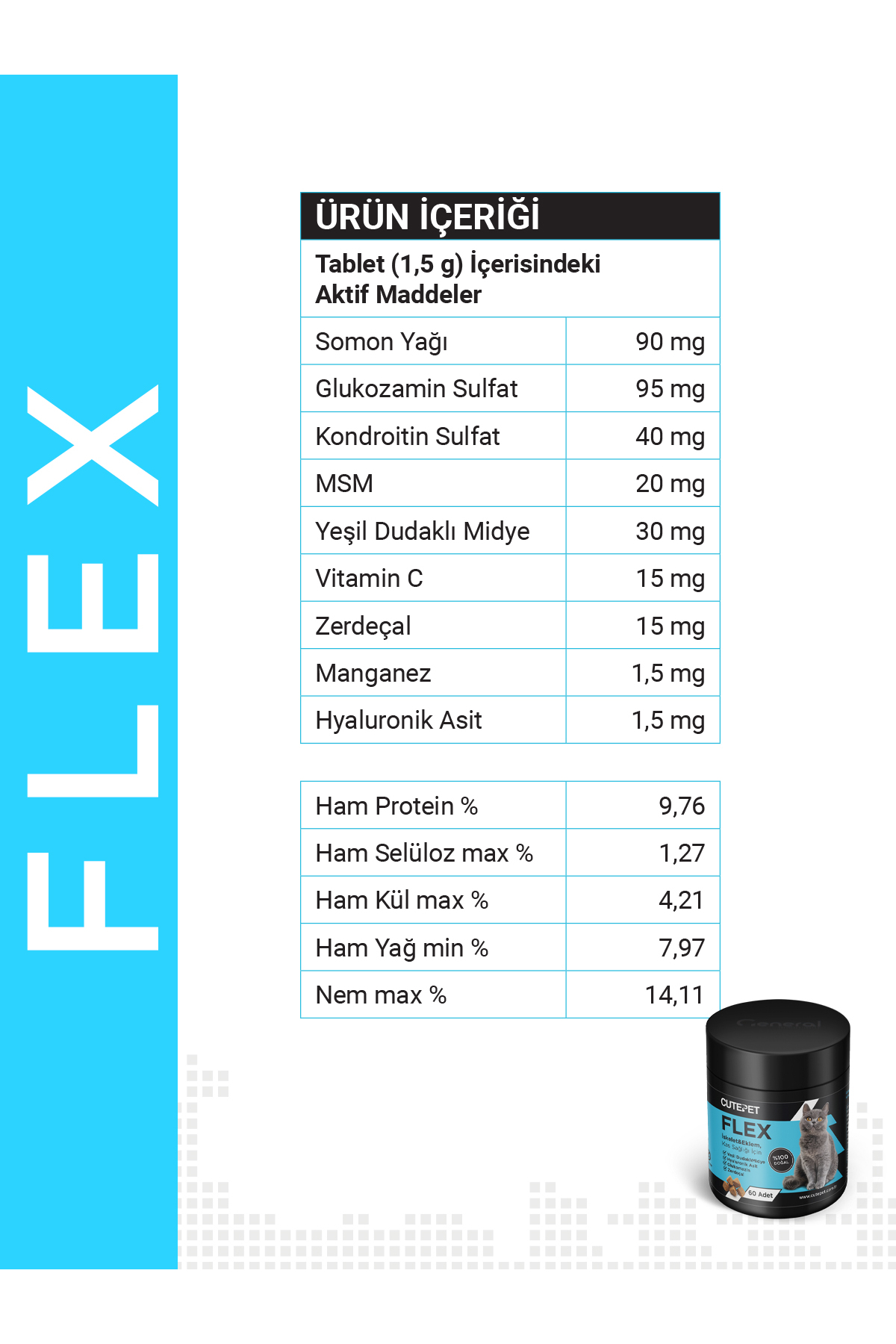 قرص مفاصل گربه کیوت‌پت CutePet Flex، ۶۰ عدد، حاوی گلوکزامین، کندرویتین و MSM