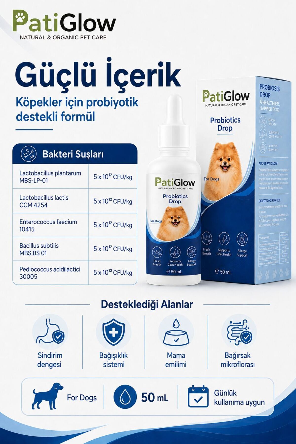 قطره پروبیوتیک سگ پتی‌گلو PatiGlow، ۵۰ میلی‌لیتر