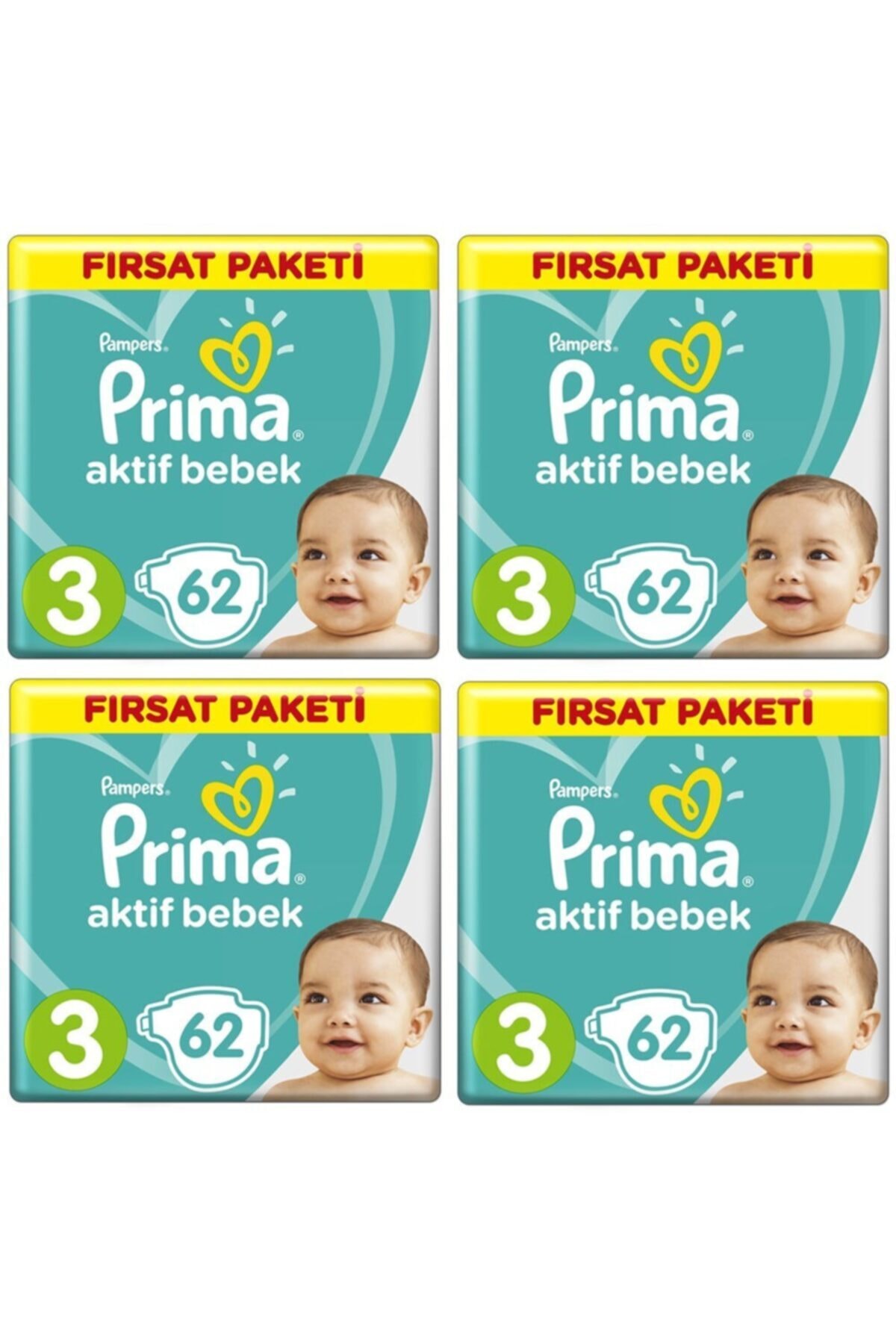 پوشک بچه بسته فرصت کودک ACTIVE BABY SIZE 3 62 X 4 PIECES 248 اورجینال Prima