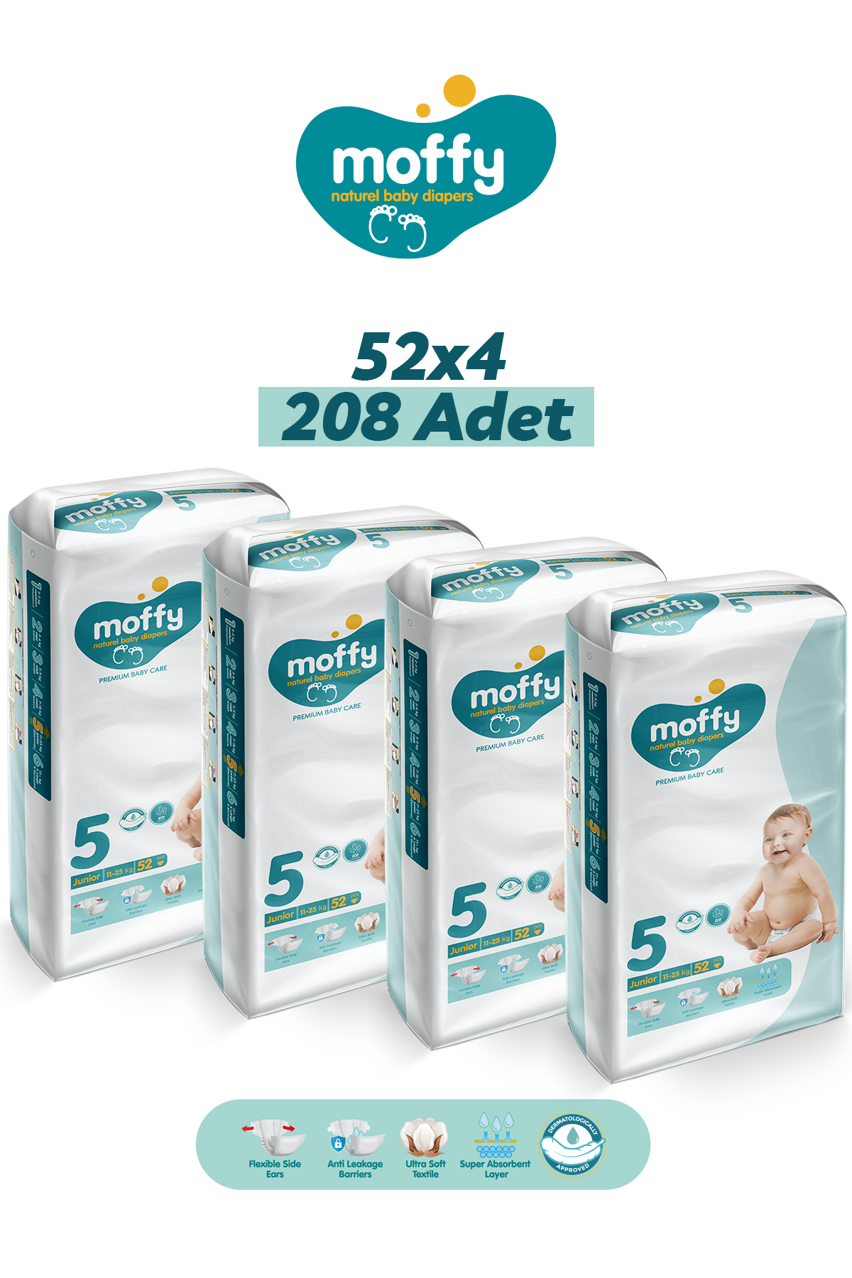 پوشک بچه JUNIOR NO 5 52X4 208 عددی اورجینال Moffy