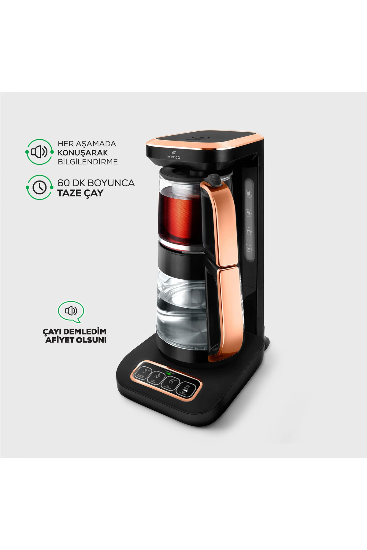 چای ساز دستگاه و قهوه فیلتردار 4 در 1 TALKING GLASS مشکی COPPER 2500W اورجینال Karaca