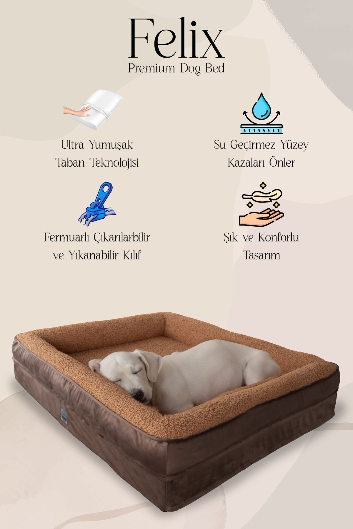 تخت گربه و سگ جونگولیکا پت پروداکتس Jungolica Pet Products Felix، مدل JPP38، با فوم ویسکو و روکش ضدآب قهوه‌ای