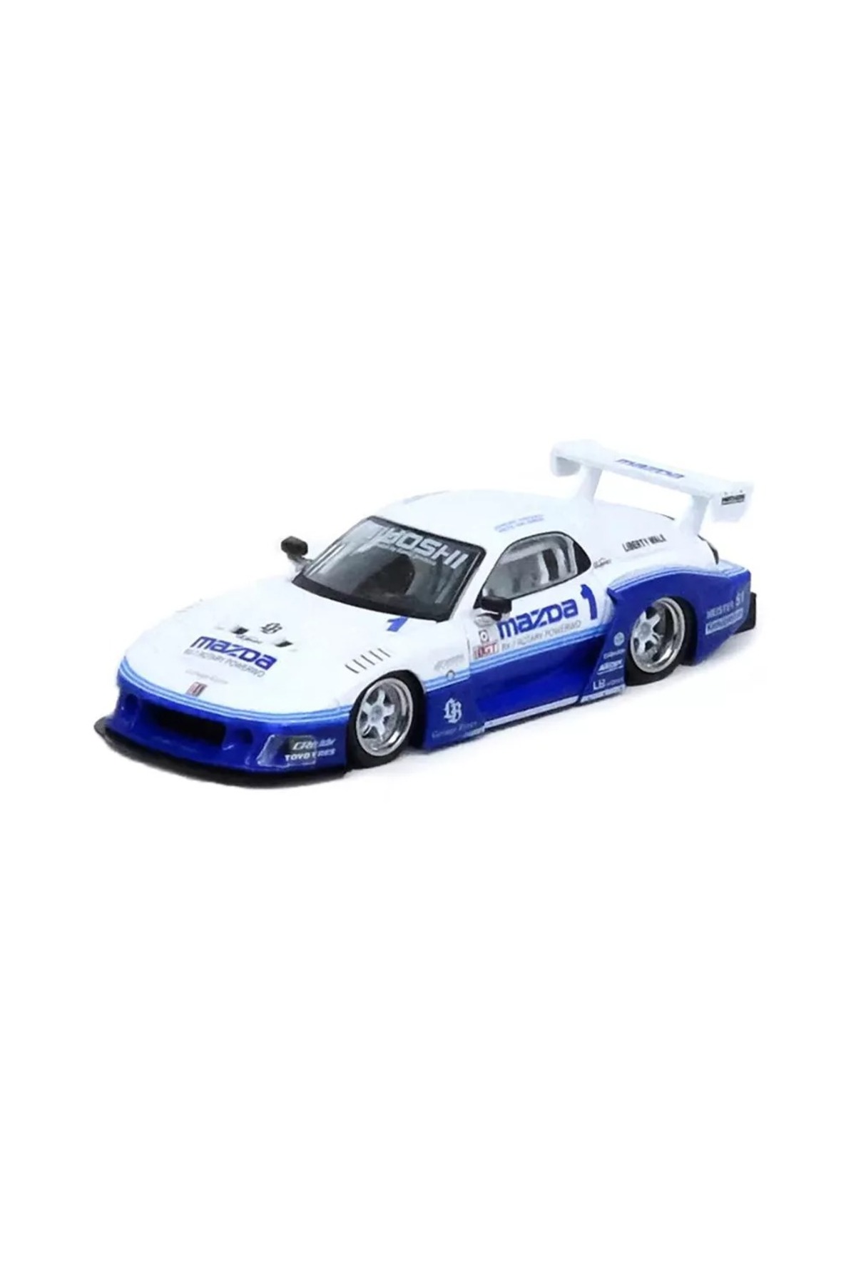 مدل خودرو مزدا RX7 LB SUPER SILHOUETTE 1 سفید و آبی HONG KONG TOY CAR SALON 2024 SPECIAL ED 1:64 اورجینال Inno 64 Models