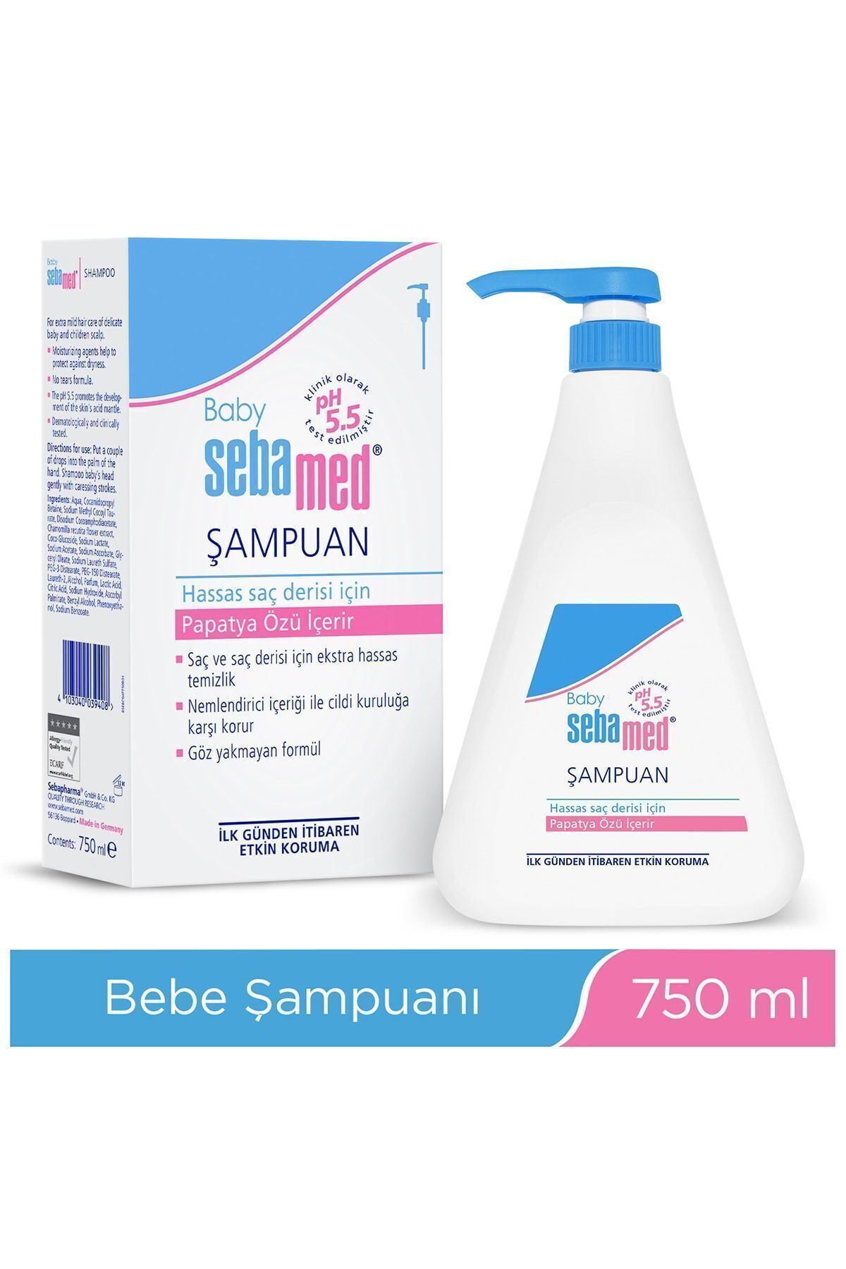 شامپو بچه پسرانه و دخترانه بچگانه کودک PH 5.5 سوزاندن چشم فرمول مرطوب کننده موثر عصاره دیزی 750 میل Sebamed