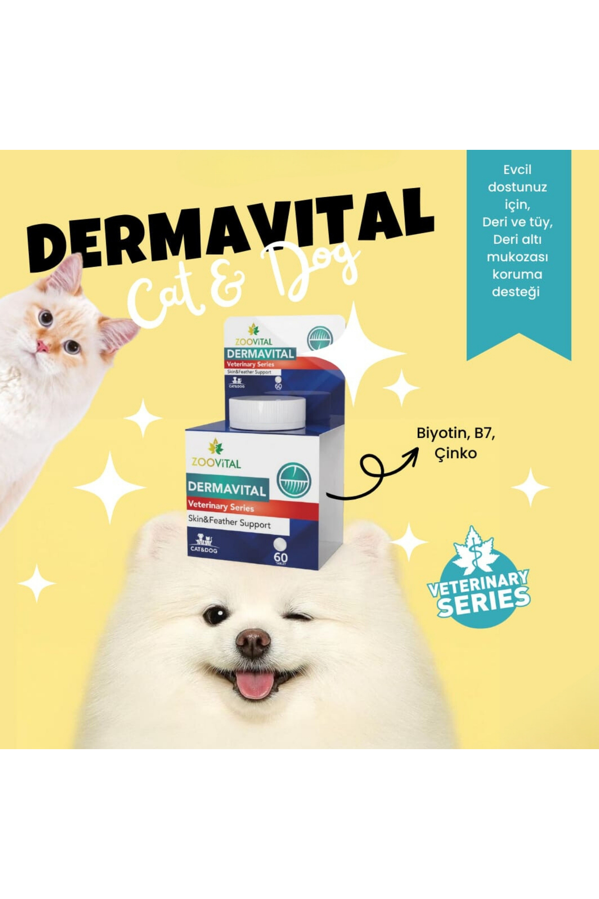 مکمل پوست و موی حیوانات زوویتال Zoovital Dermavital، ۶۰ قرص