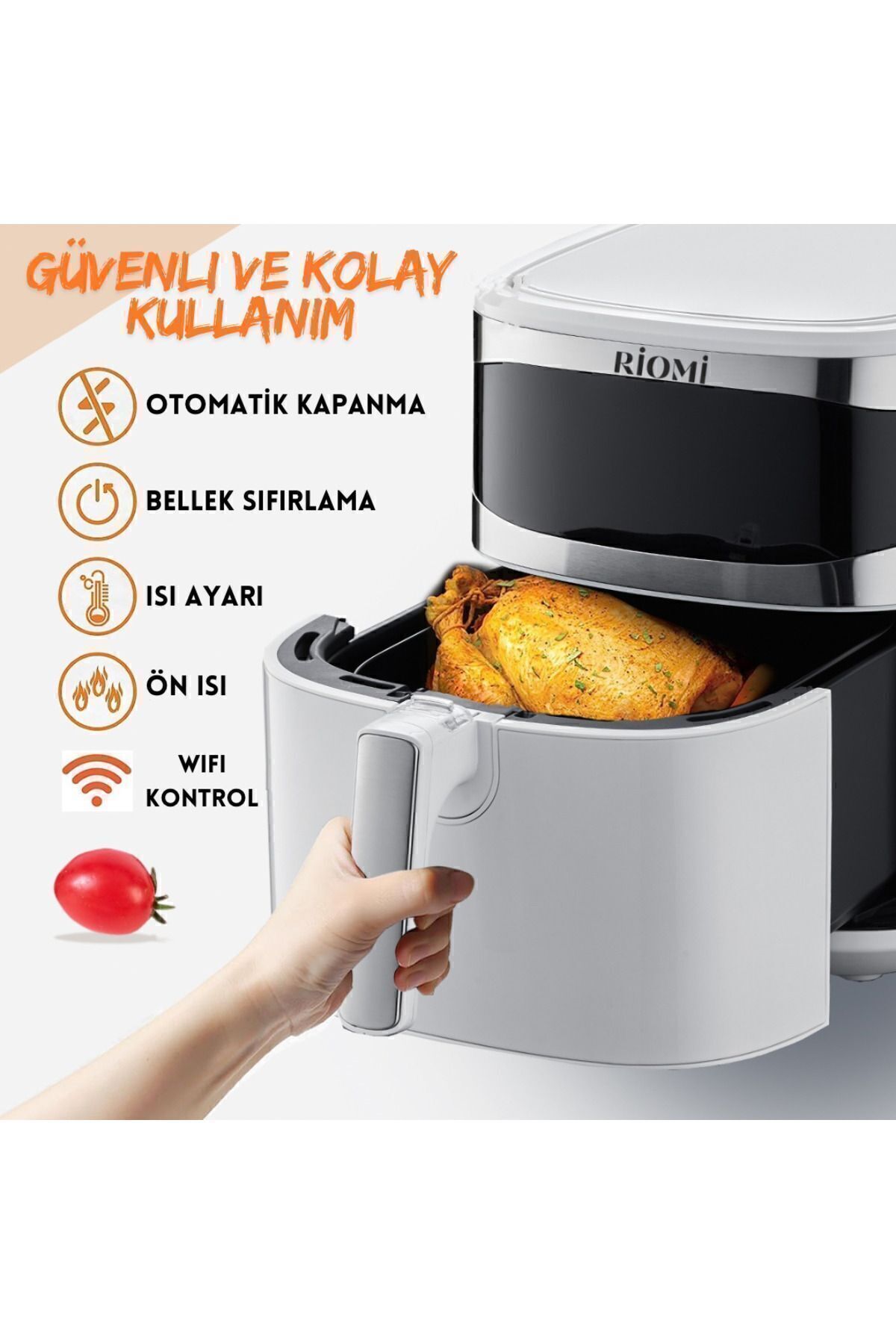 سرخ کن SMART AIR FRYER PRO6 STEEL WIFI 7.5 لیتری XXL سفید اورجینال RİOMİ