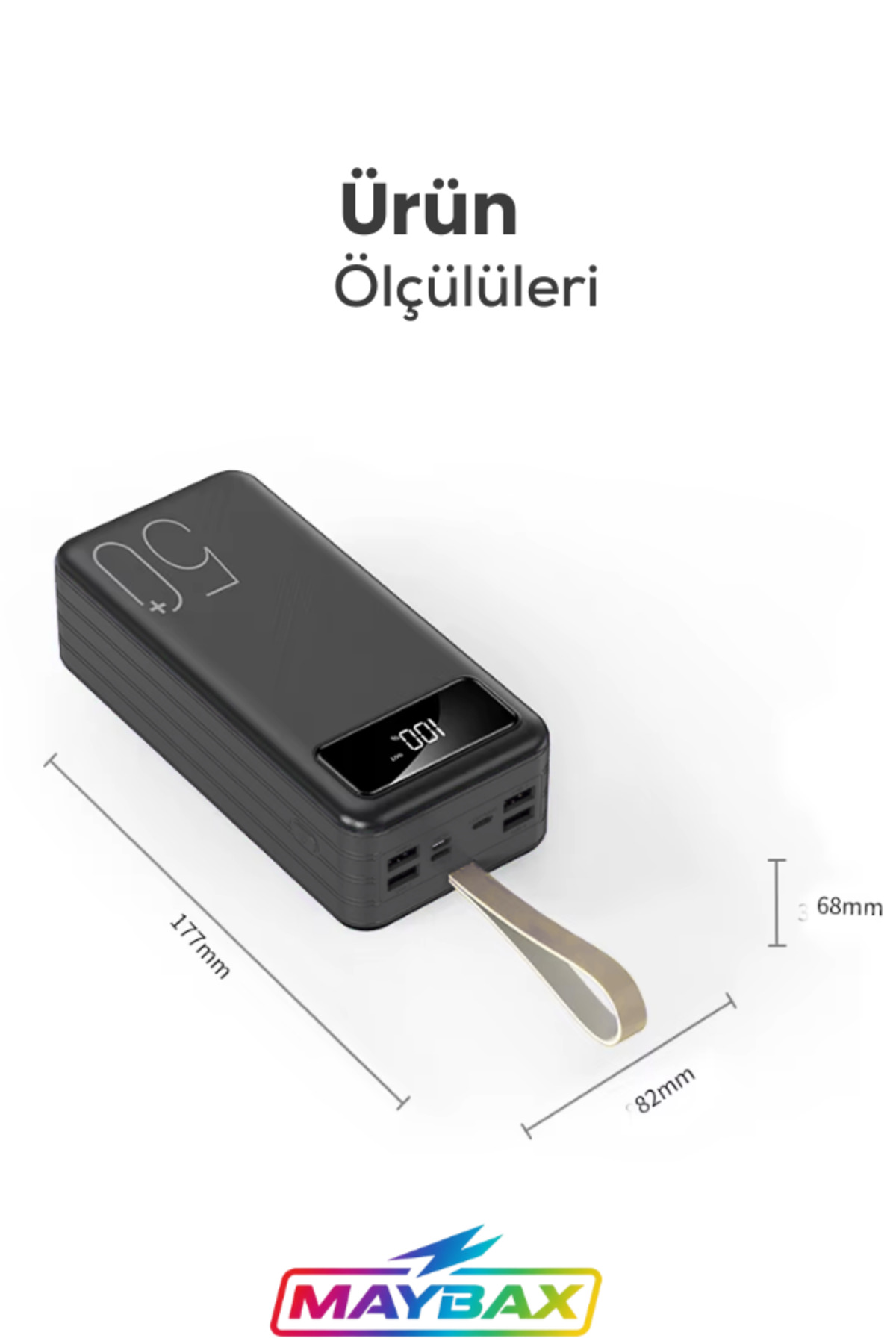 پاوربانک شارژ سریع 50000 ماهه LED دارای بند حمل و نقل 4XUSB میکرو روشنایی ورودی TYPE C اورجینال Maybax