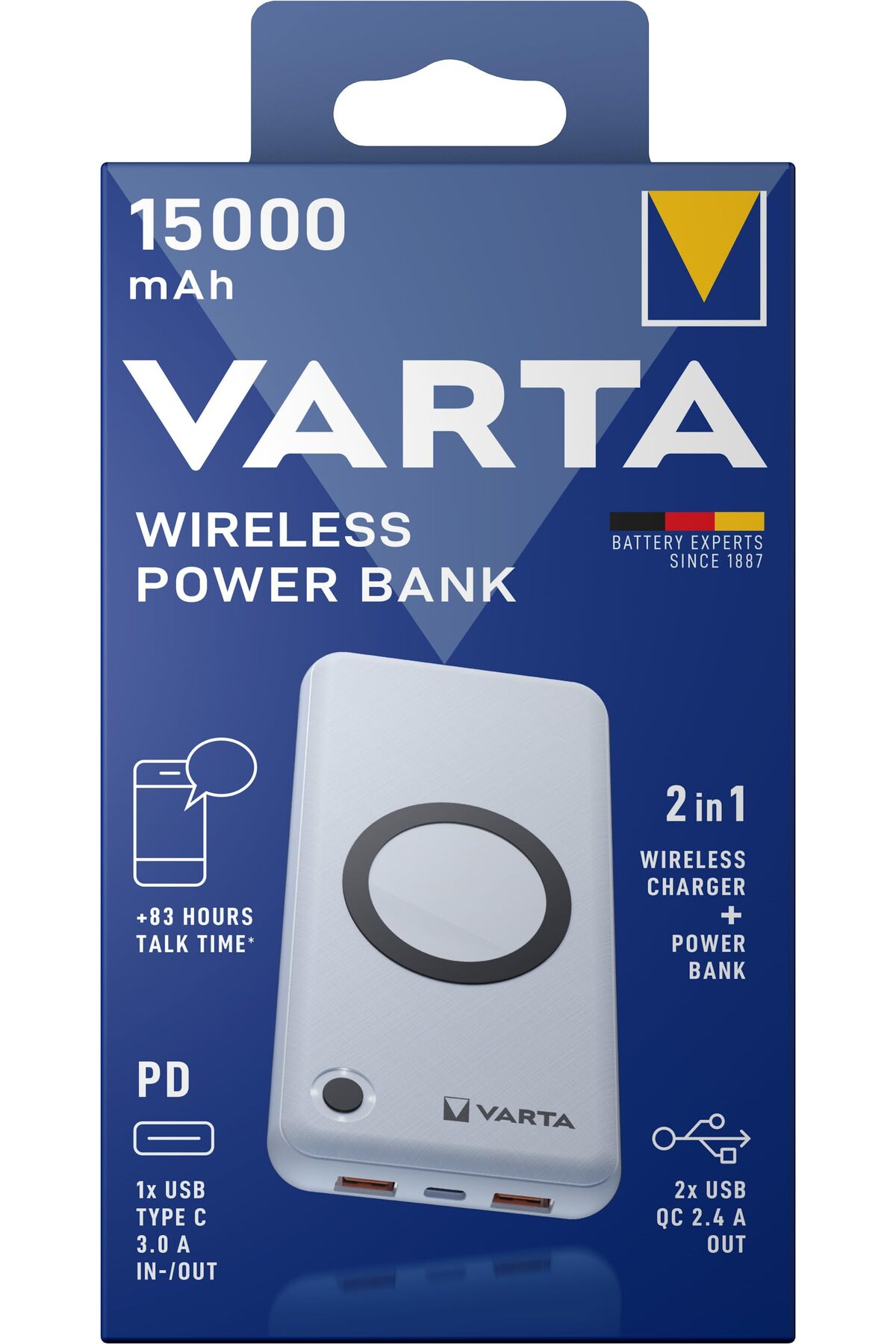 پاوربانک POWERBANK WIRELES 15000 MAH WIRELESS اورجینال Varta