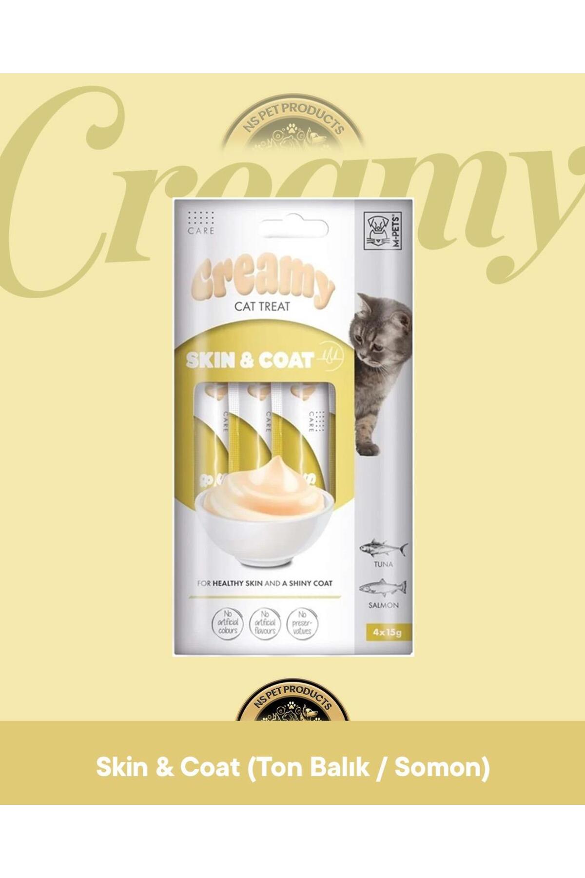 تشویقی کرمی گربه ام‌پتس M-PETS Creamy Skin Coat، سالمون، ۴ بسته ۱۵ گرمی