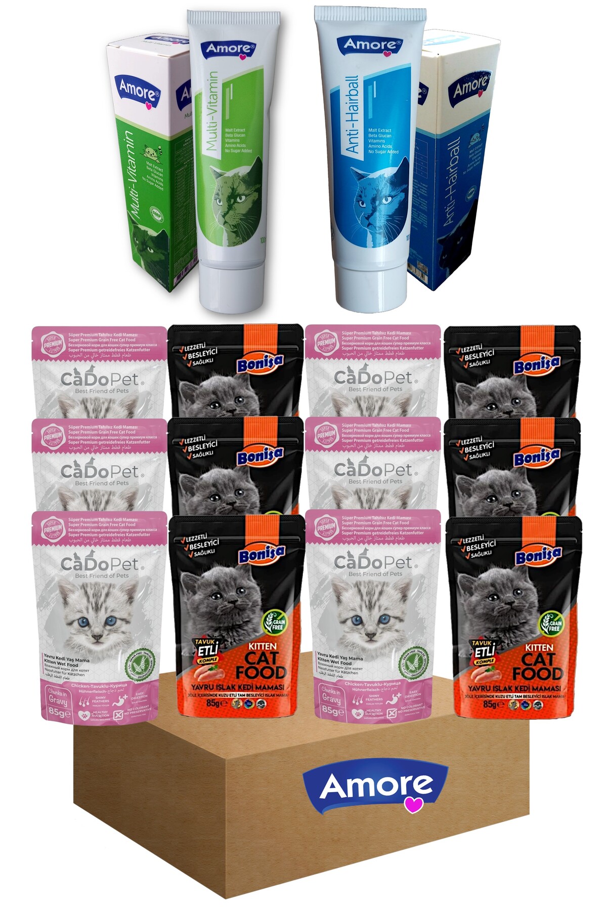 بسته تشویقی بچه‌گربه آموره AMORE، Avida Kitten Treats 1؛ ۱۲ عدد Punch و ۲ عدد Malt