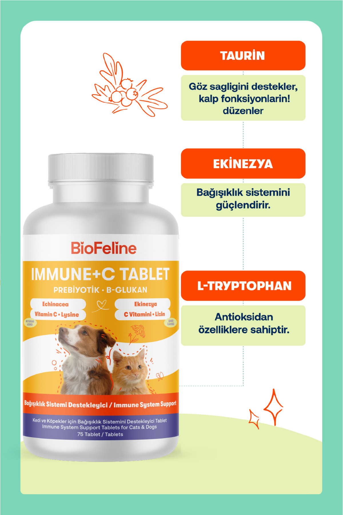 مجموعه قرص گربه و سگ بایوفلین BioFeline؛ گلوکزامین، ادراری، Immune C و MSM