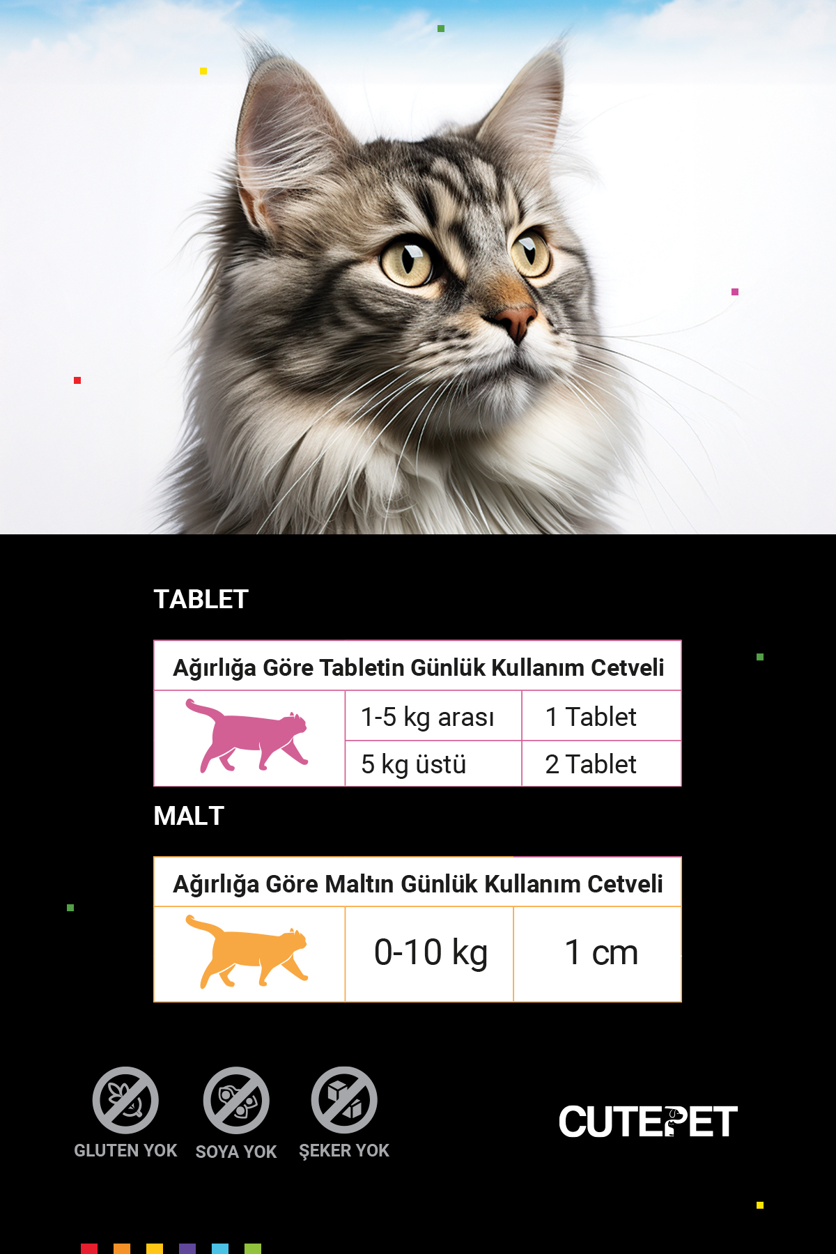 مکمل قرصی گربه کیوت‌پت CutePet، بسته حمایتی ایمنی و تقویت مو، مدل Cute-0023
