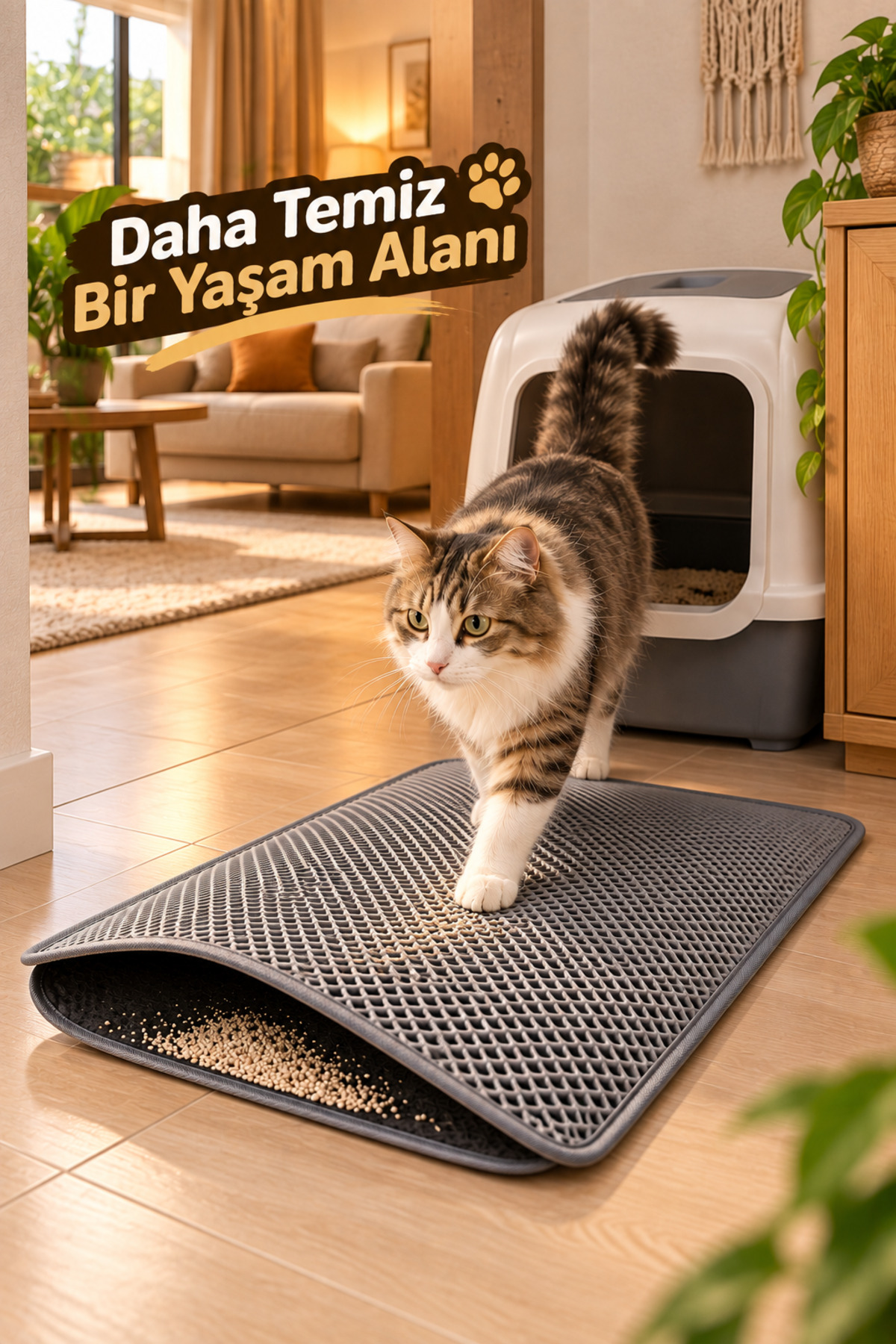 پاد جلوی توالت گربه مونتبل Montbell، ۸۰×۶۰ سانتی‌متر، دولایه خاکستری