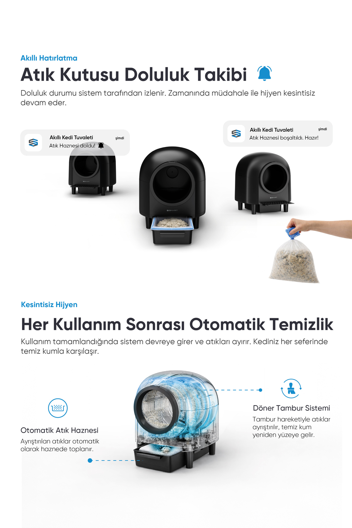 توالت هوشمند گربه شیمارت Şımart، ۸۰ لیتری با نظافت خودکار و کنترل وای‌فای