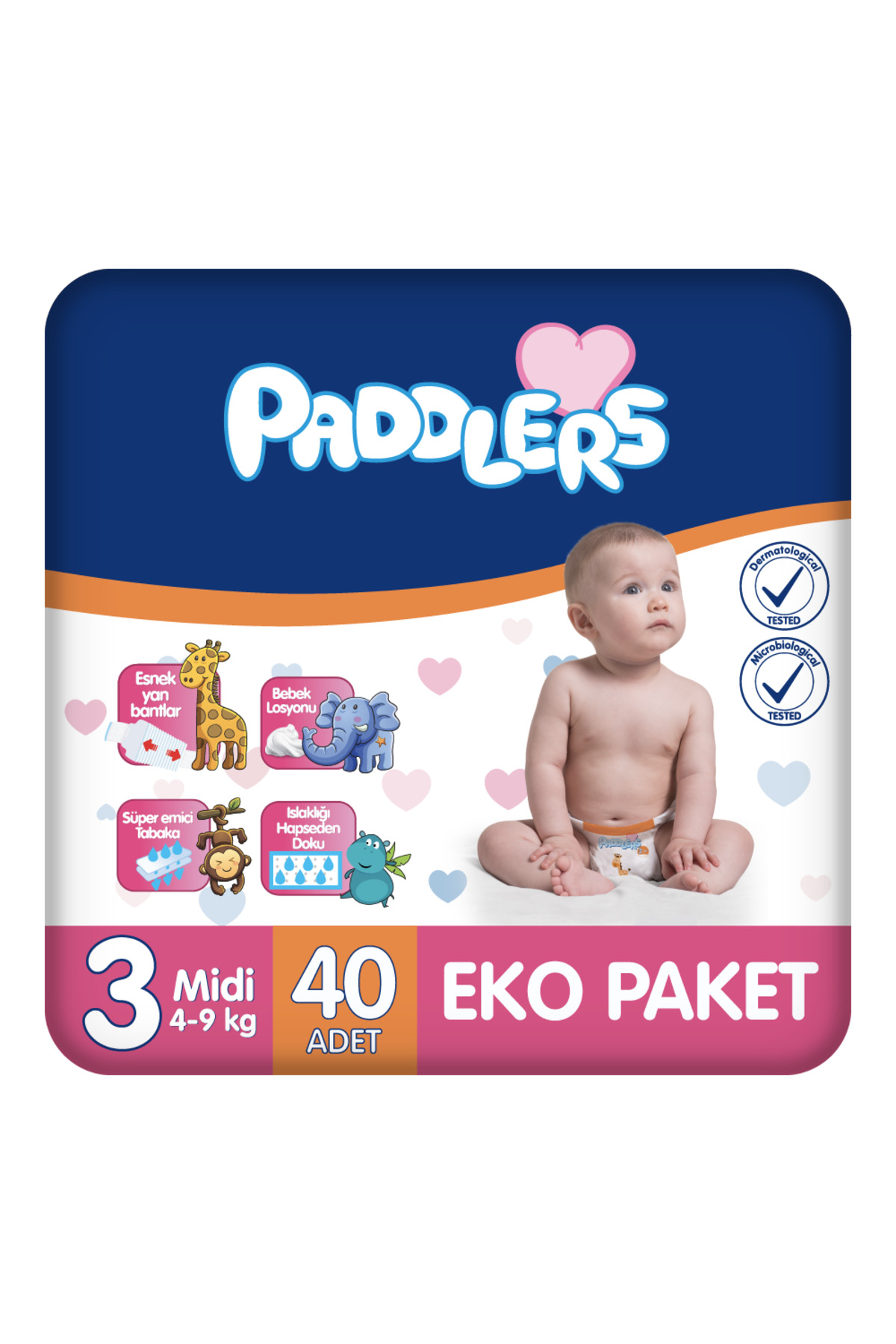 پوشک بچه سایز 3 میدی 40 عددی 4 9 کیلوگرم بسته اکو اورجینال Paddlers