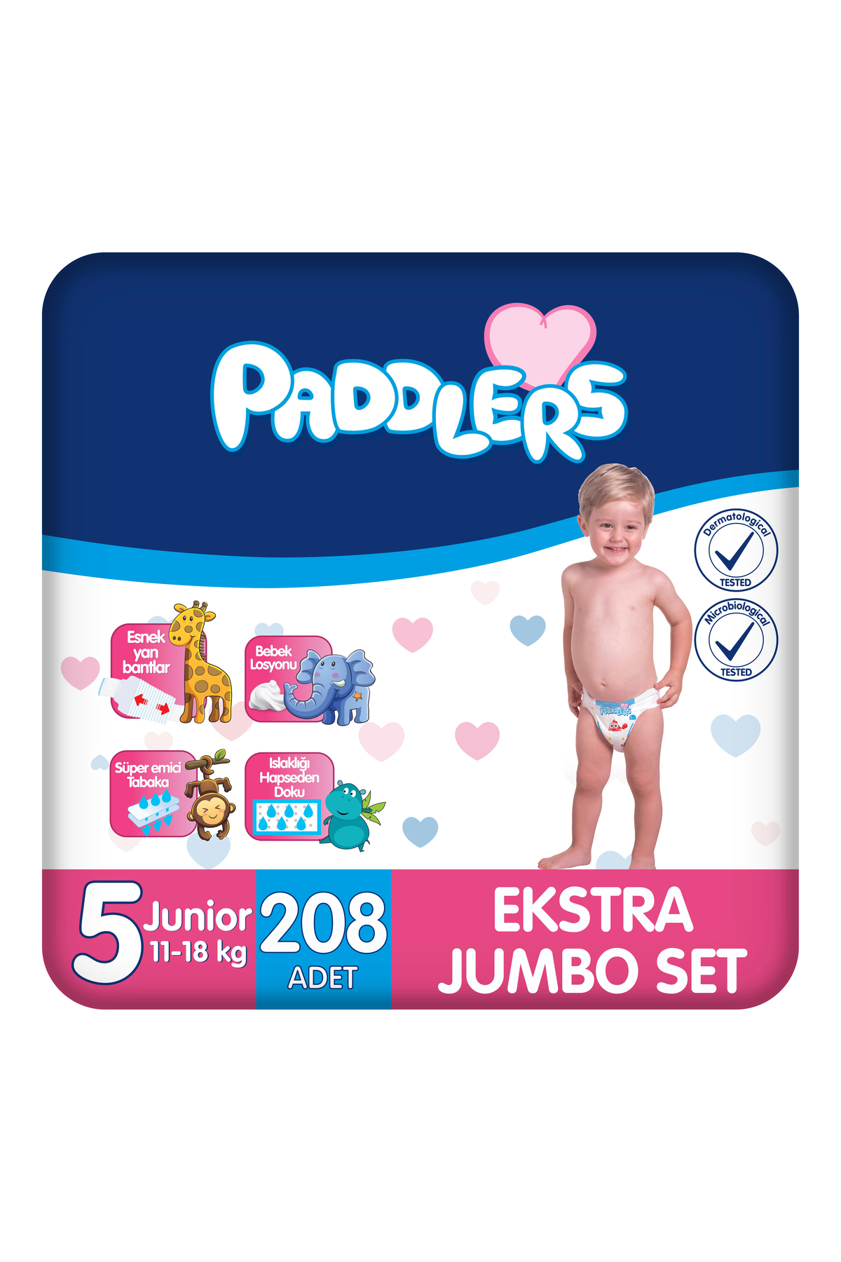 پوشک بچه سایز 5 جونیور 208 تکه 11 18 کیلوگرم ست جامبو اضافی اورجینال Paddlers