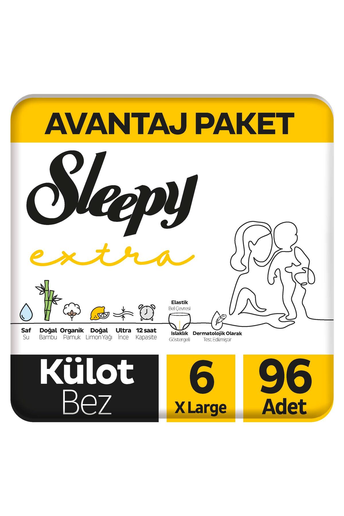 پوشک بچه فعالیت روزانه اضافی پکیج مزیت شورتی سایز 6 XLARGE 96 عددی اورجینال Sleepy
