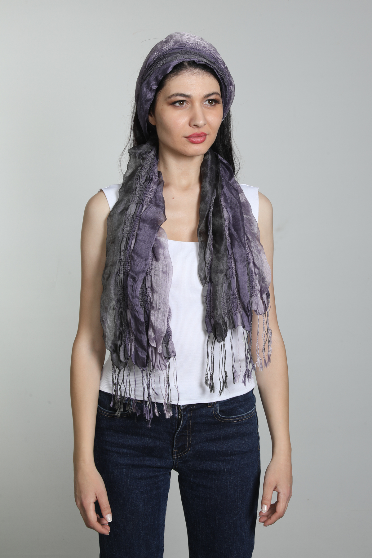 شال ساتن ابریشم میستیک Mystic، مدل MS-234، زرشکی و مشکی زنانه