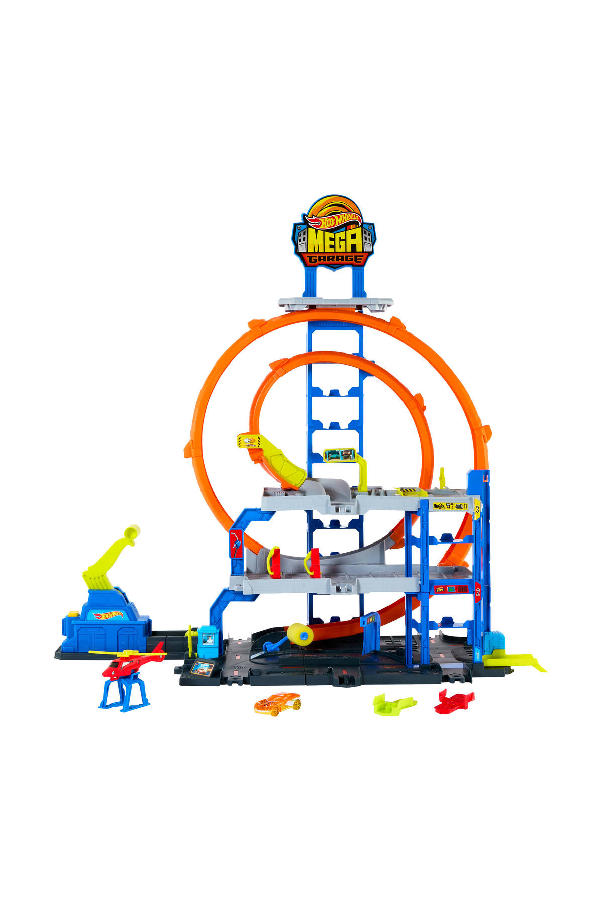 سایر ست های بازی مجموعه CITY MEGA GARAGE ماشین اسباب فلزی 1 در مقیاس 1:64 و هلیکوپتر JBM74 از ترکیه HOT WHEELS