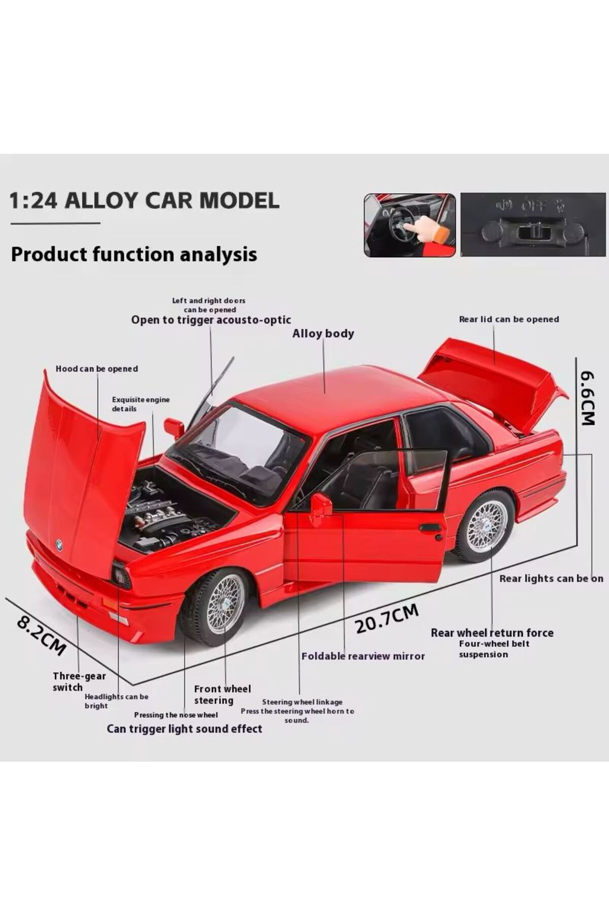 مدل خودرو BMW M3 E30 1988 RED 1:24 VINTAGE NOSTALGIA DIECAST CAR OPENING DOORS اورجینال scntoys
