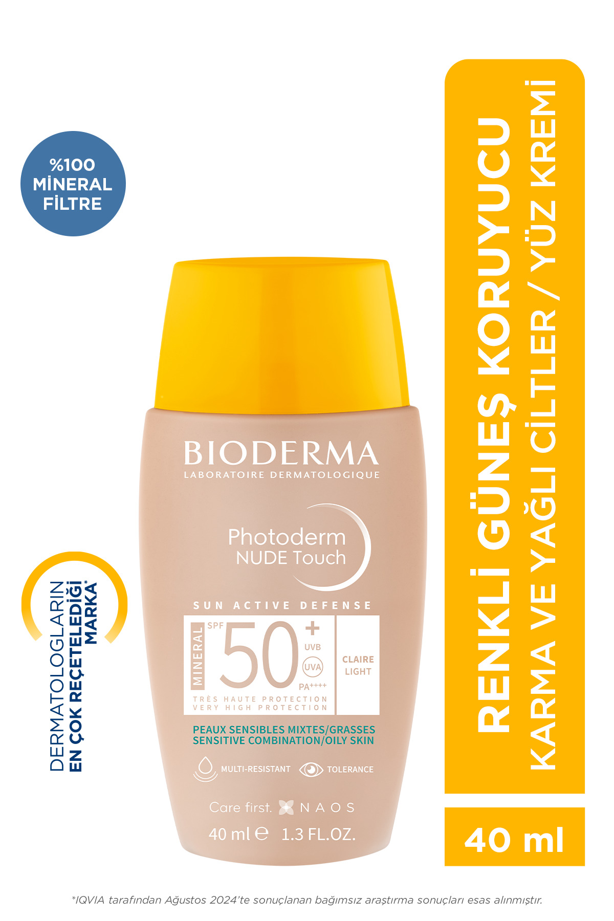 Bioderma ضدآفتاب صورتی Photoderm Nude Touch SPF50 + LIGHT با کانسیلر روغنی مخلوط برای پوست چرب
