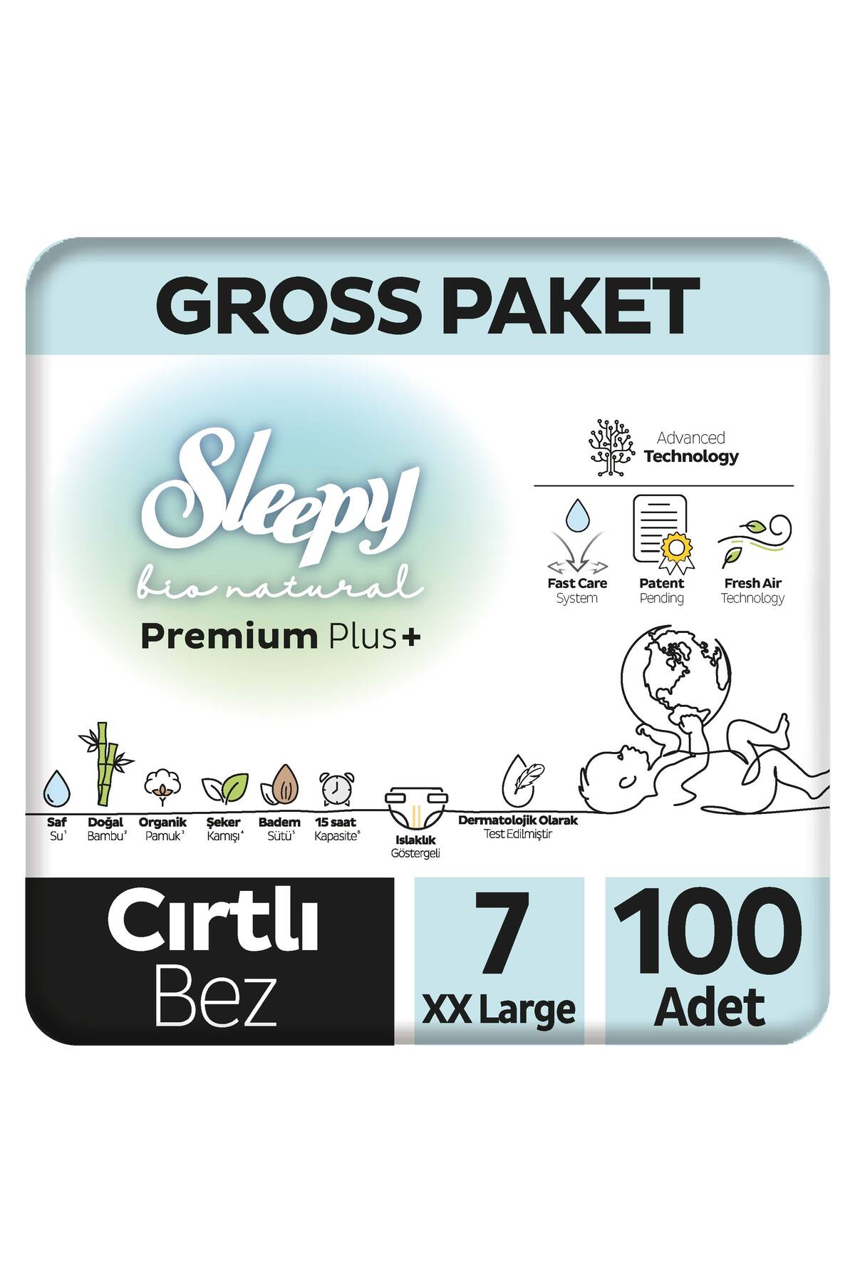 پوشک بچه بسته بندی بایو نچرال پرمیوم پلاس ناخالص سایز 7 XXLARGE 100 عدد اورجینال Sleepy