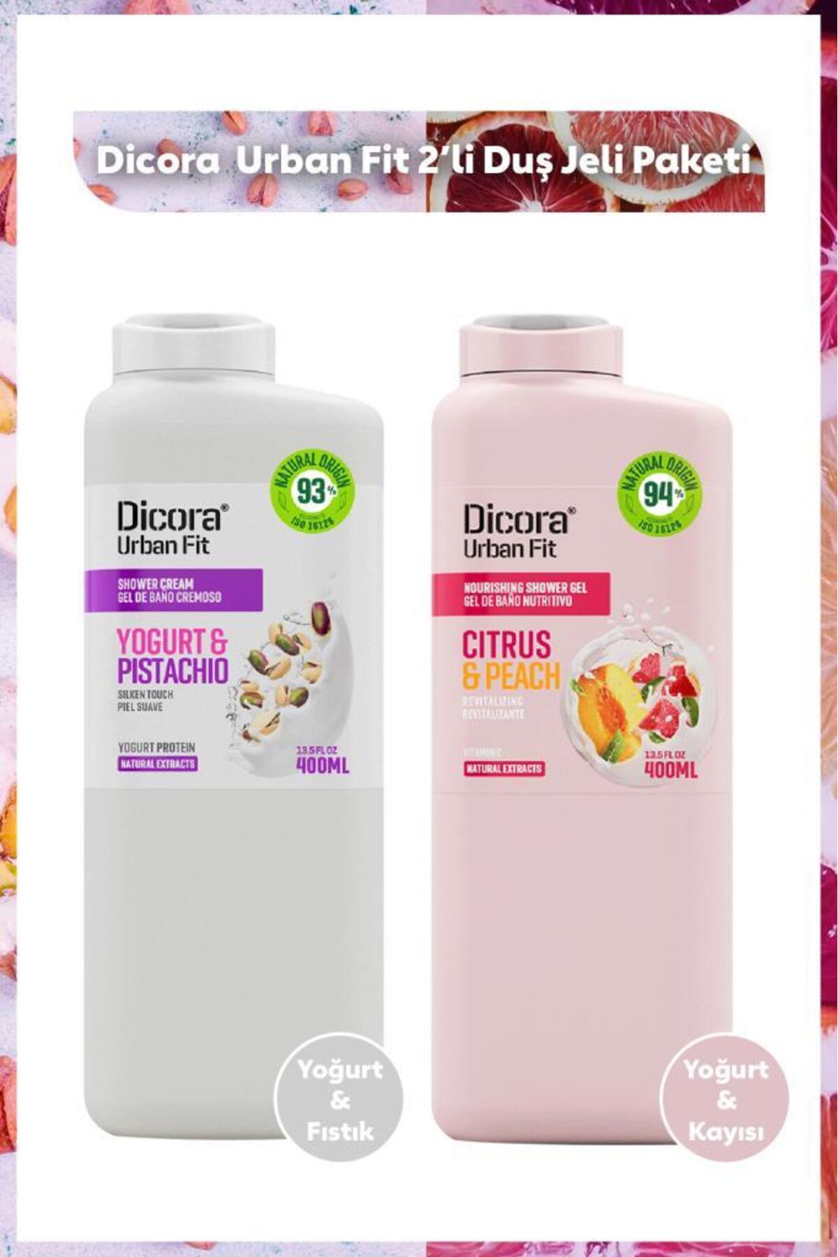 بسته ژل دوش دیکورا دیکورا اوربان فیت DICORA URBAN FIT با رایحه ماست و پسته، مرکبات و زردآلو و ویتامین C