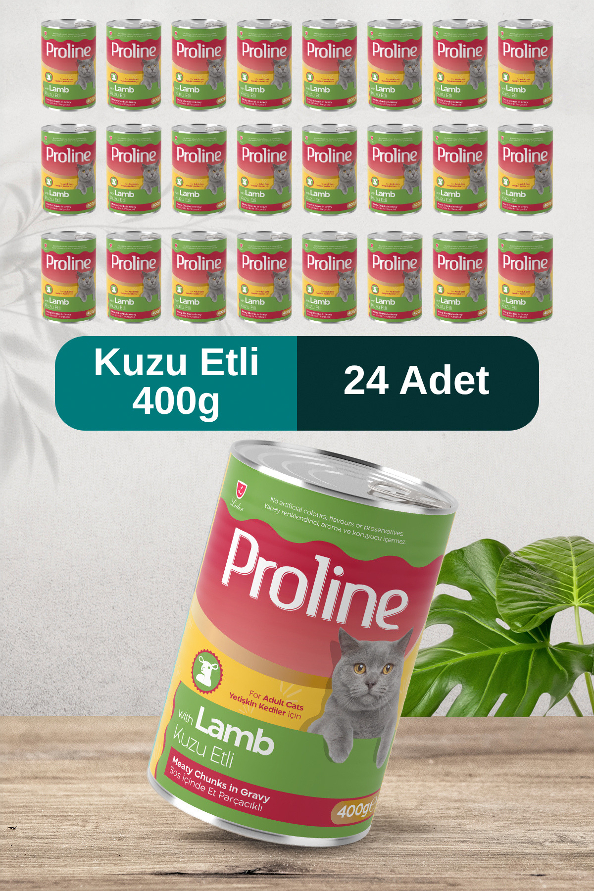 غذای کنسروی گربه پروپلاین Proline با طعم بره و تکه‌های گوشت در سس، ۴۰۰ گرم، بسته ۲۴ عددی