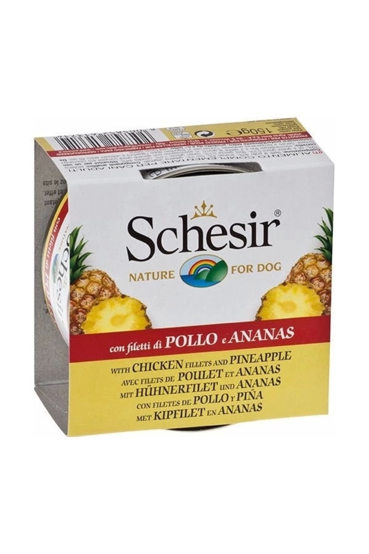 غذای کنسروی سگ شسیر Schesir با مرغ و آناناس، ۱۵۰ گرم