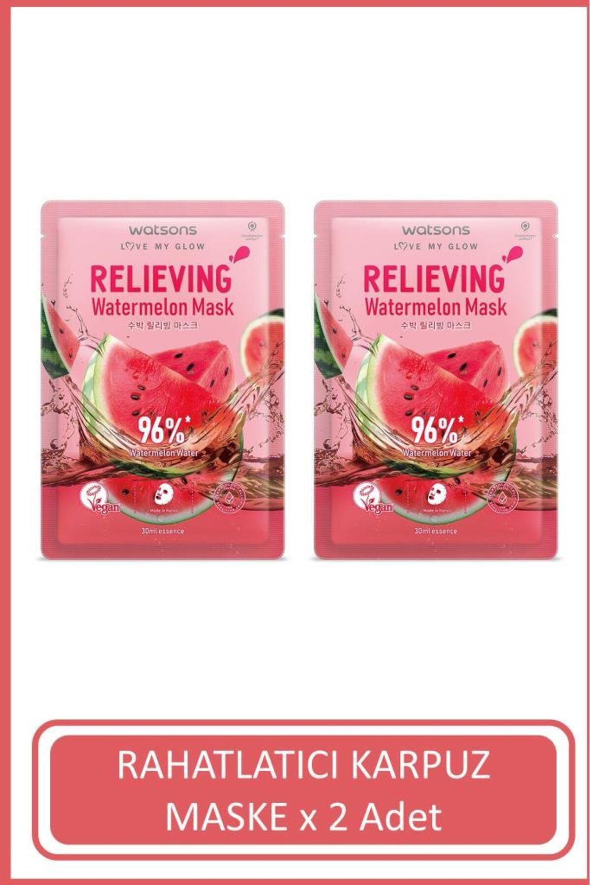ماسک کاغذی آرامش‌بخش هندوانه‌ای واتسونز Watsons، ۲ عددی، هرکدام ۳۰ میلی‌لیتر
