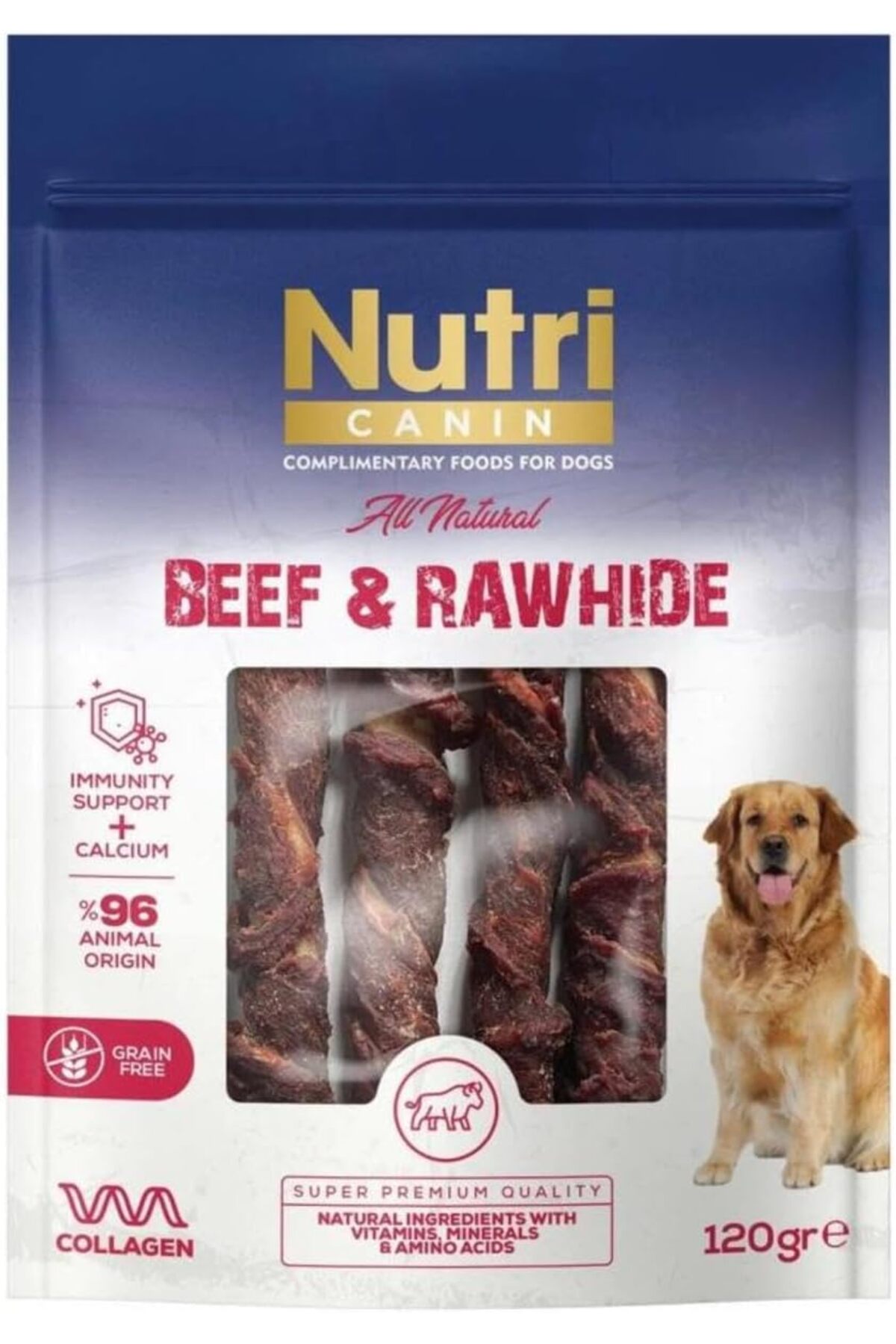 تشویقی استخوانی سگ Nutri با روکش گوشت گاو، بدون غلات، ۱۲۰ گرم