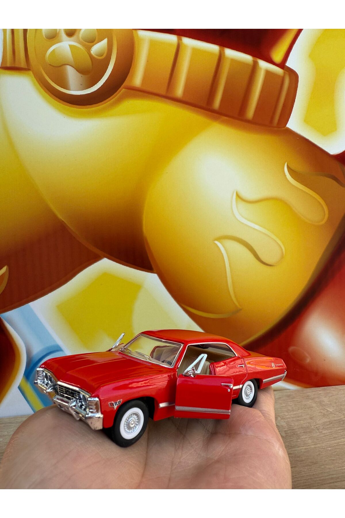 مدل خودرو PULL DROP 1967 شورلت ایمپالا قرمز TOY CAR CHEVY IMPALA اورجینال scntoys