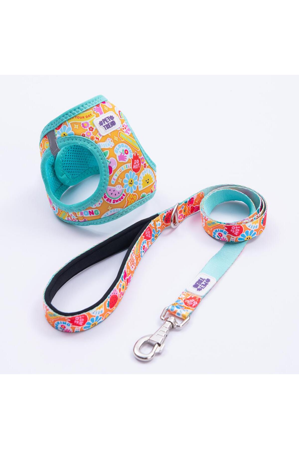 قلاده سگ ست قفسه سینه و بند سربی PIXSY PALS EMOJI CAT اورجینال Pettrend