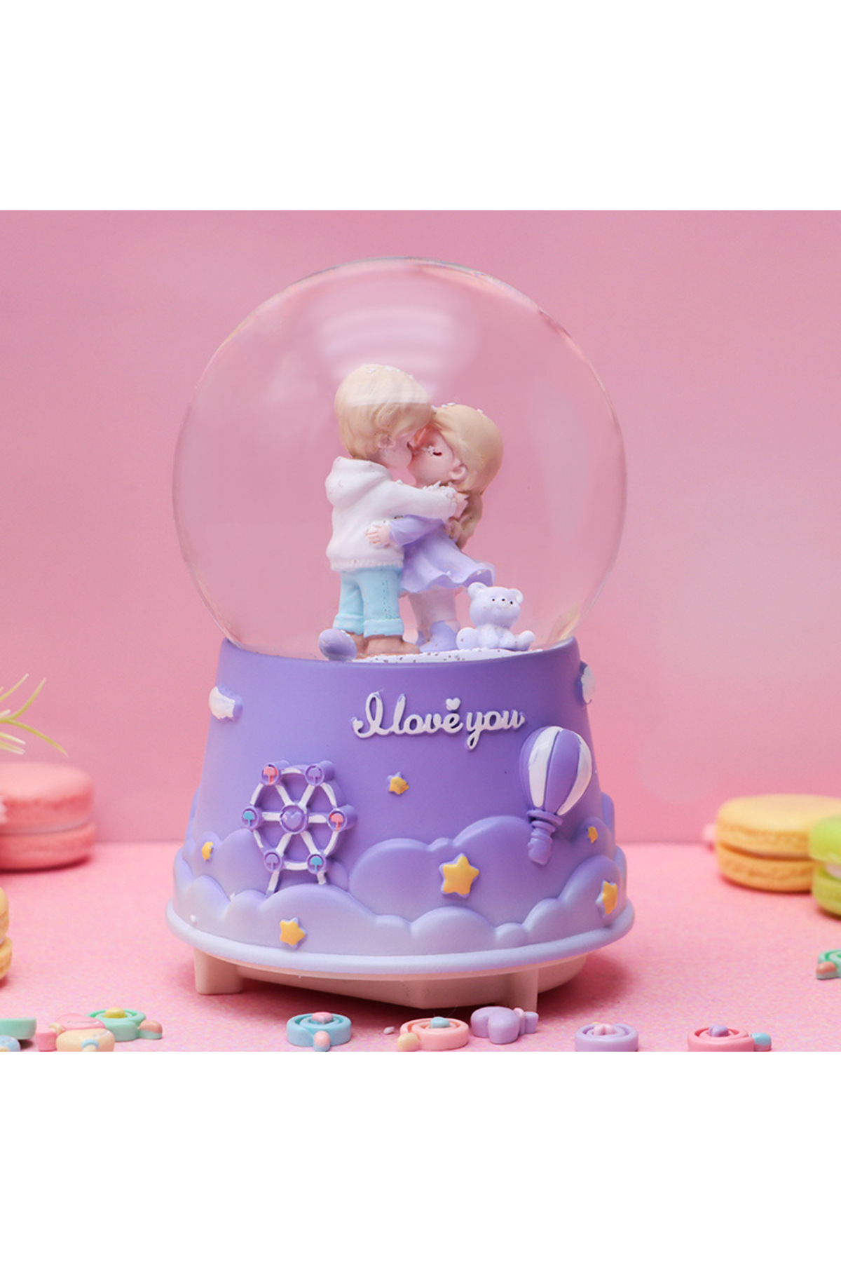 گوی برفی LOVERS SNOW GLOBE با اندازه بزرگ نور موسیقی اسپری بنفش 16X12 از ترکیه Livava