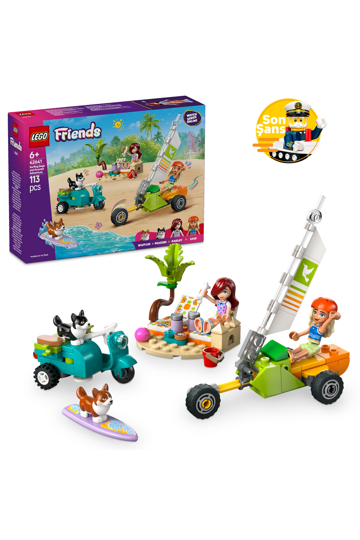 لگو و اسباب بازی های ساخت محور ® FRIENDS SURFER DOGS AND SCOOTER ADVENTURE 42641 6+ ست ساختمان 113 قطعه اورجینال LEGO