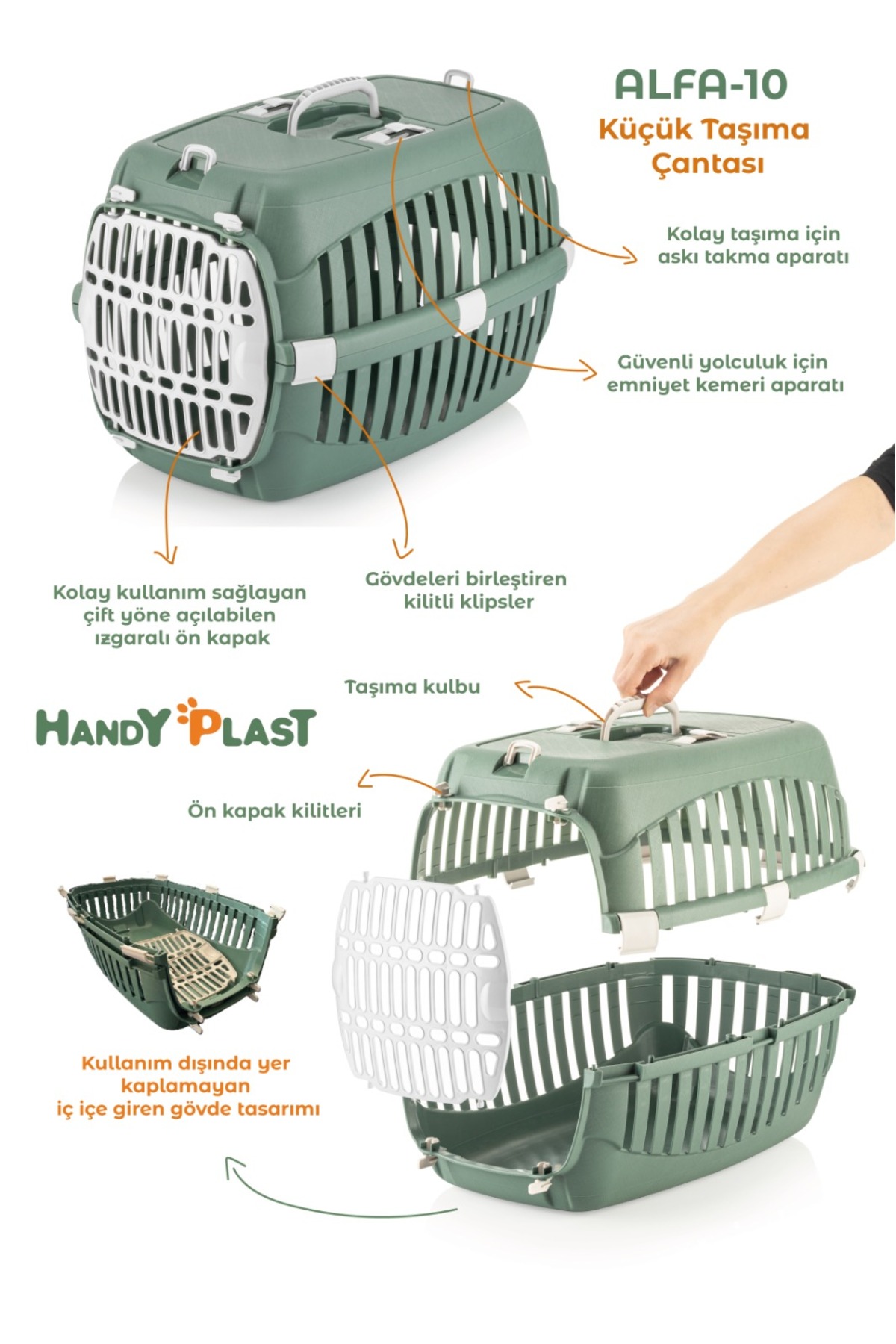 ست توالت گربه هندی پلاست Handy Plast مدل KİTTYCO-h، سرپوشیده و سبز
