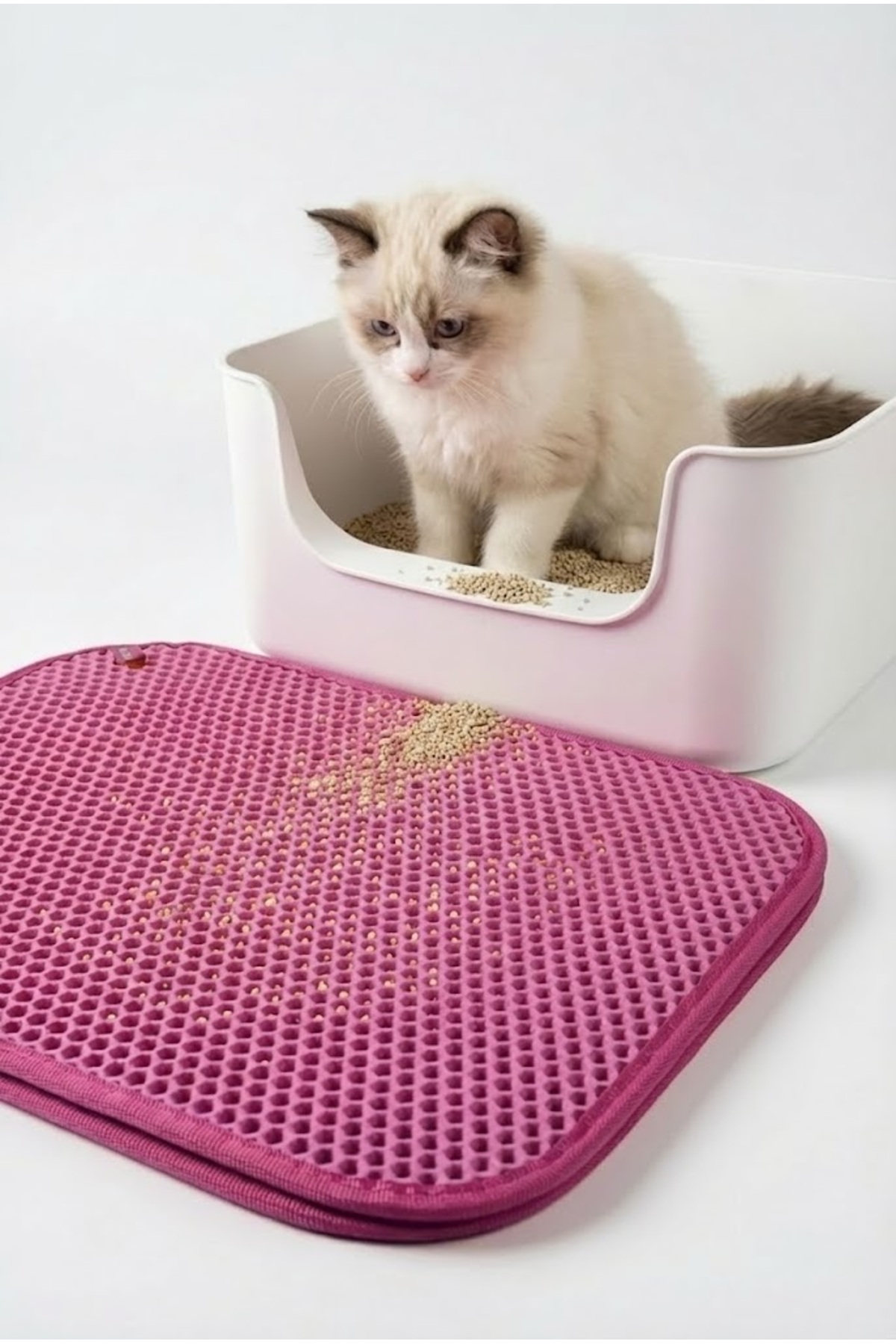 زیرانداز جمع‌آوری خاک جلوی توالت گربه پوگالو Pugalo، سری CleanPaw Premium، دولایه و صورتی