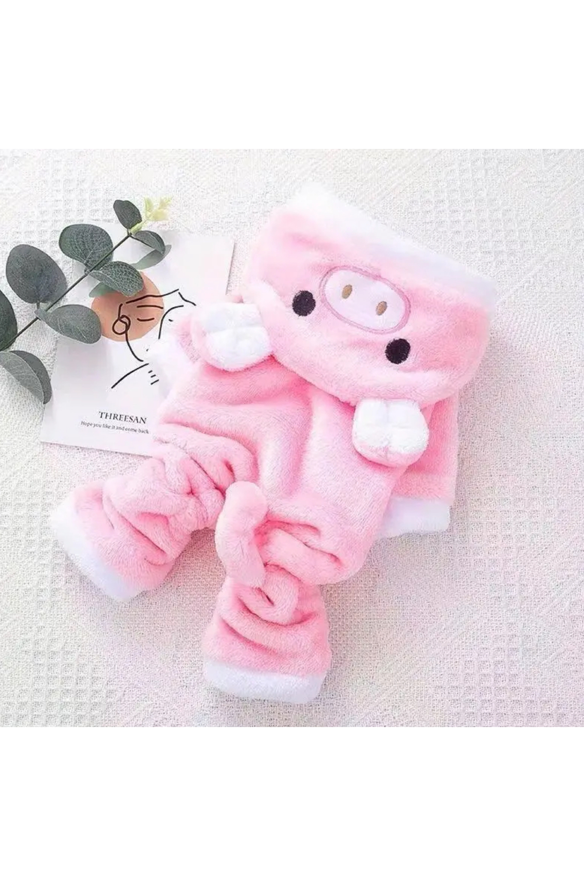 لباس سرهمی پولیشی کلاه‌دار سگ صورتی پاو بوتیک Paw Butik