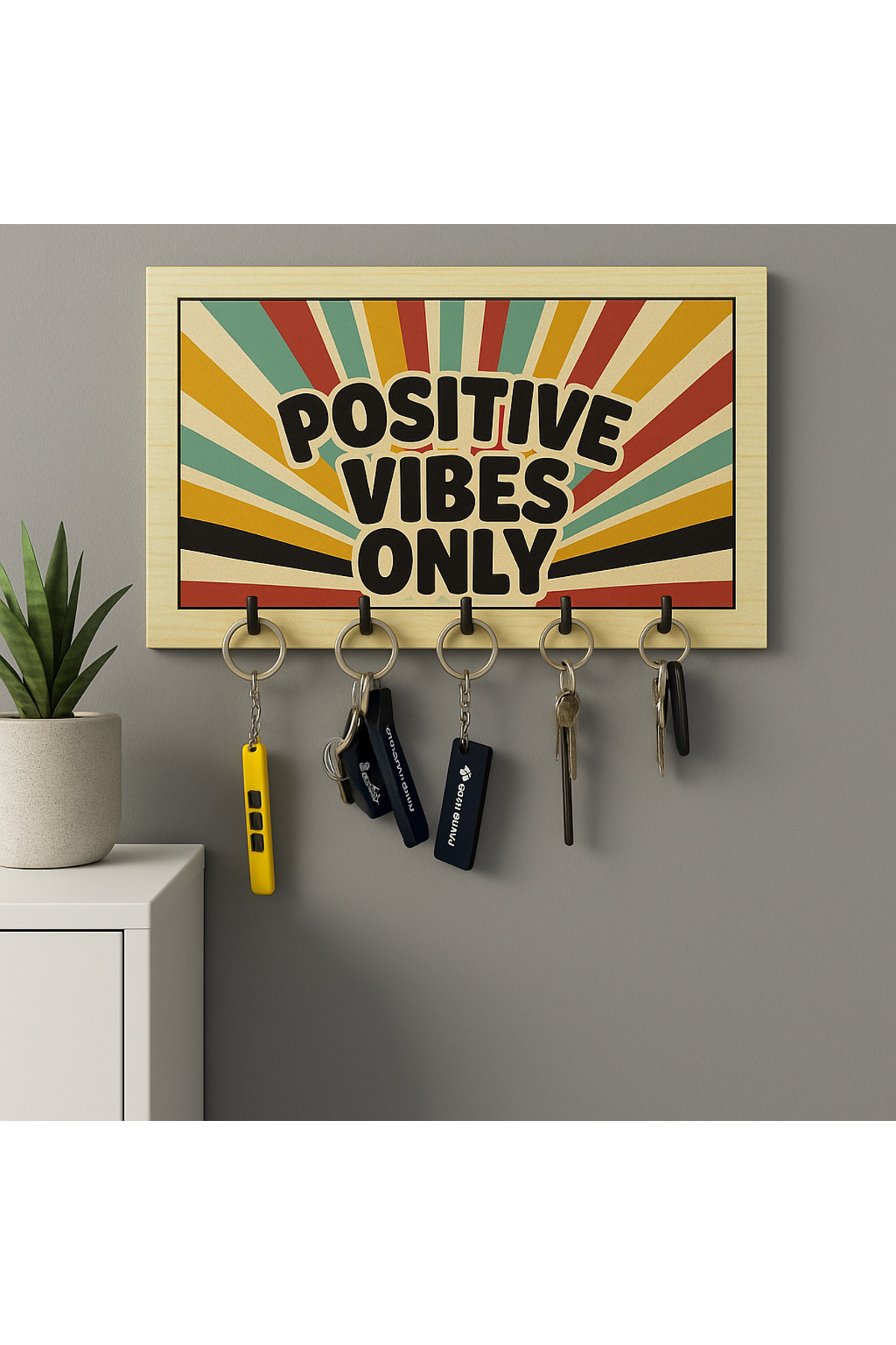 جلیقه کلید آویز جاکلیدی “POSITIVE VIBES ONLY” – دیواری تزئینی | سازمان دهنده برای خانه و دفتر karbonsoft