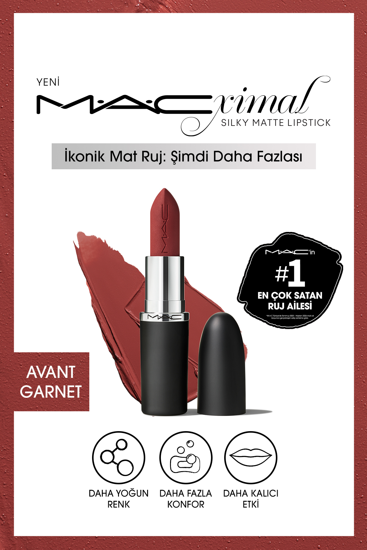 Mac رژ لب مات و مرطوب سایلکی مکسیمال گارنت پیشرو