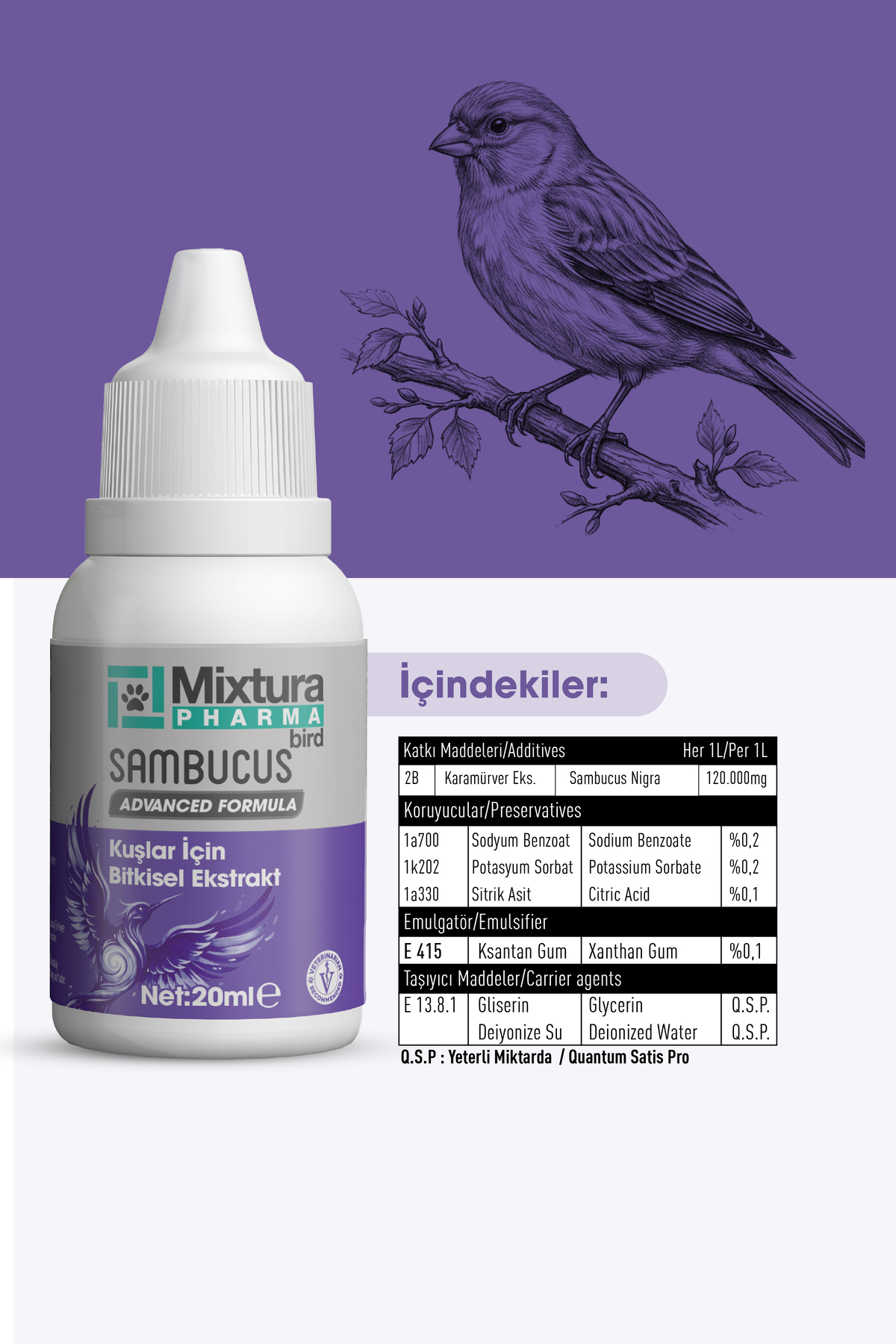 محصول سلامت پرندگان میکستورا فارما Mixtura Pharma BİRD SAMBUCUS، مدل 28000
