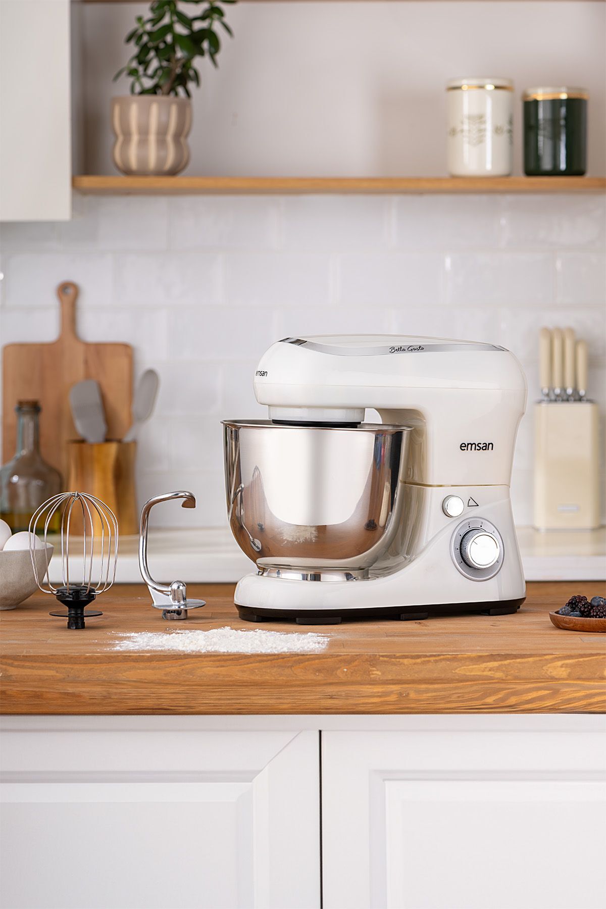 میکسر و ست پایه BELLA GUSTO آشپز آشپزخانه نمادین بژ 1300W 5 لیتری اورجینال Emsan