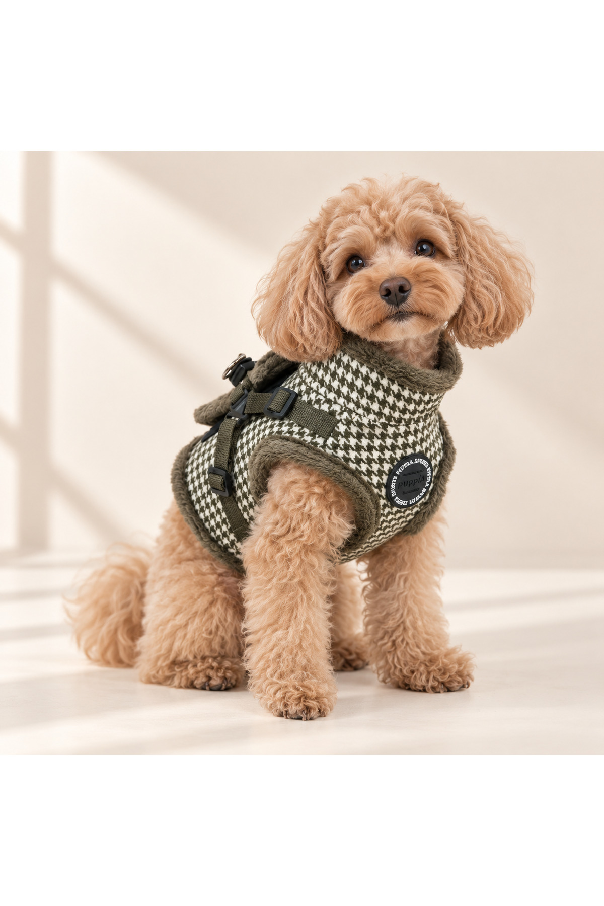 کاپشن سگ پاپیا Puppia، توییت خاکی با بند پرزدار