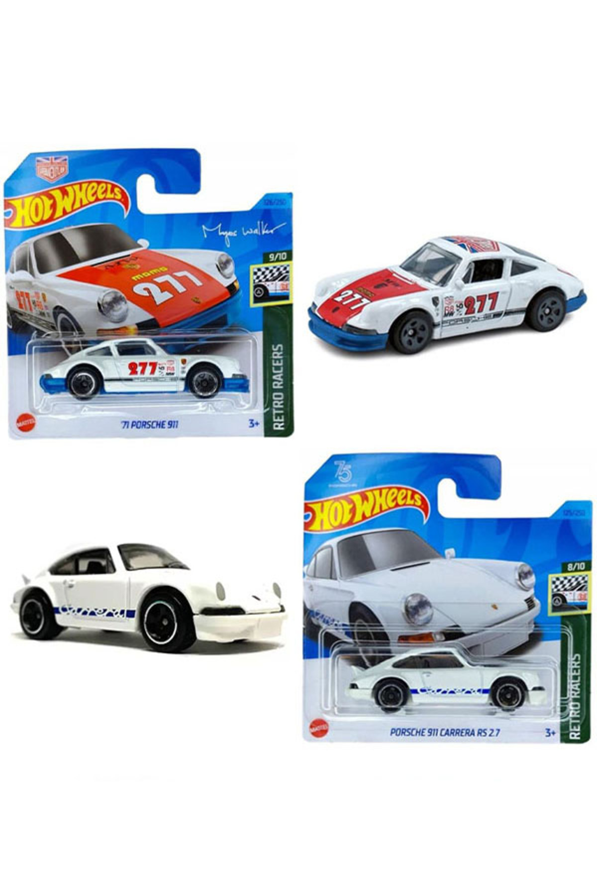ماشین اسباب بازی PORSCHE 911 CARRERA RS 2.7 & '71 91 2 مجموعه اتومبیل 1:64 هات ویلز اورجینال HOT WHEELS