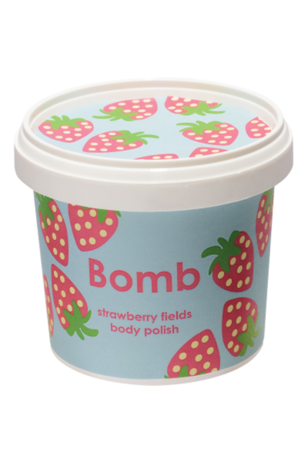 اسکراب بدن لایه برداری استرابری فیلدز 375 گرم Bomb Cosmetics